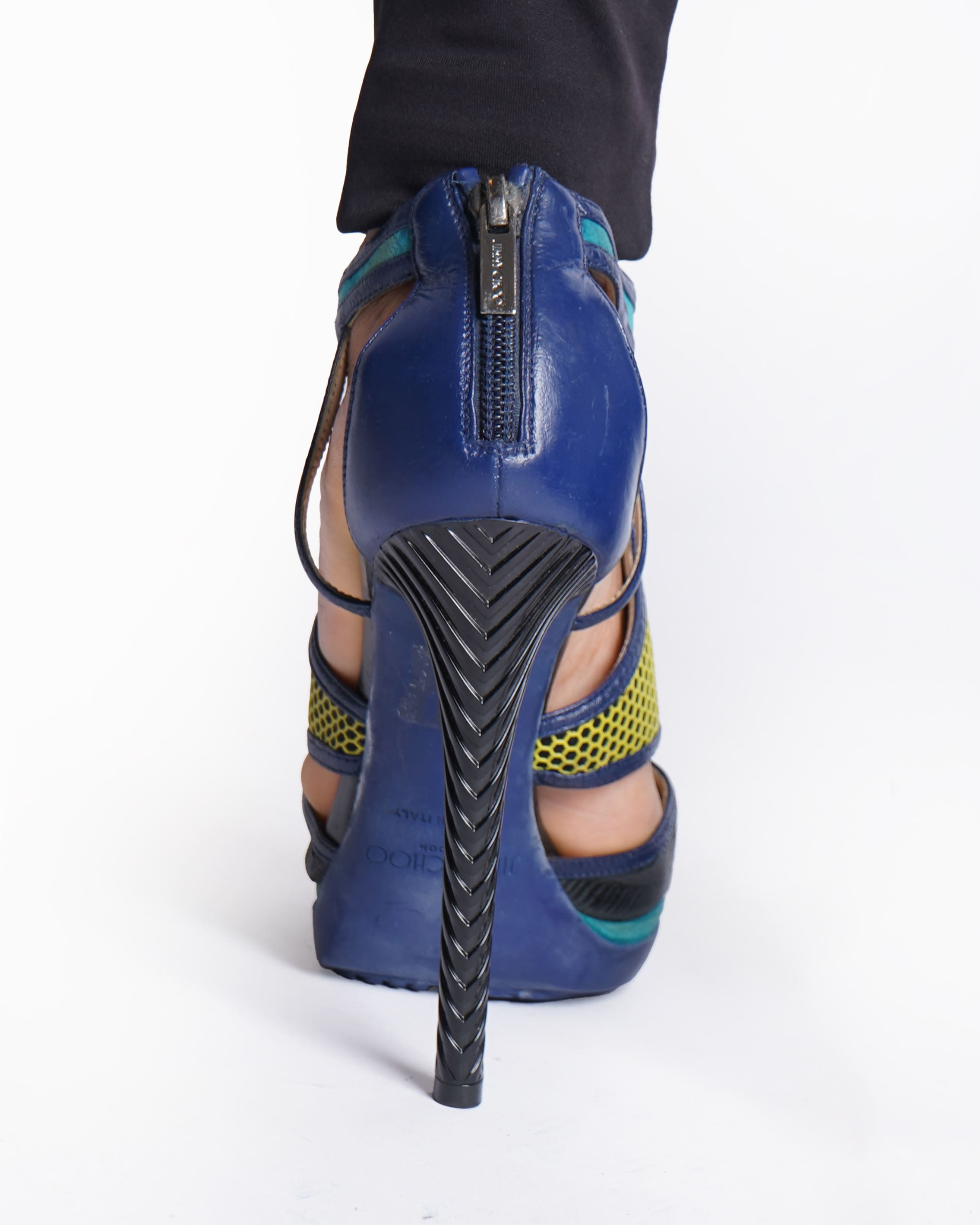 Jimmy Choo Mesh & Leather Heels In Multicolour WIth Zip Closure