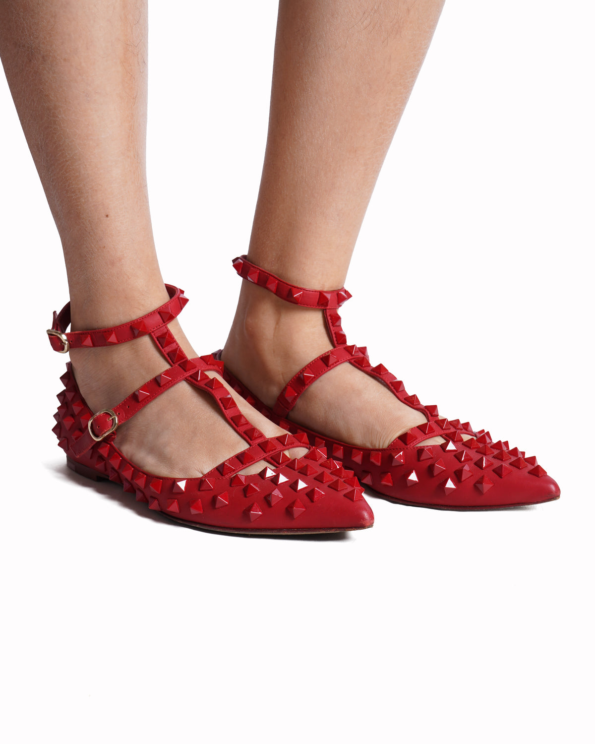 Valentino Garavani Rockstud Leather Ballet Flats In Red