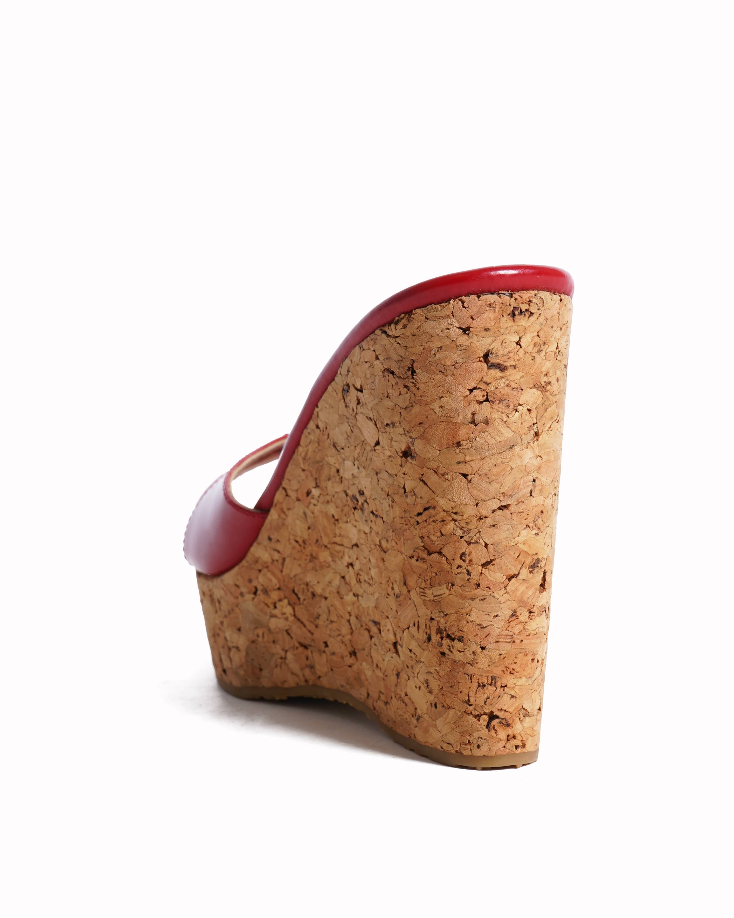 New Jimmy Choo Patent Leather Cork Wedges In Red