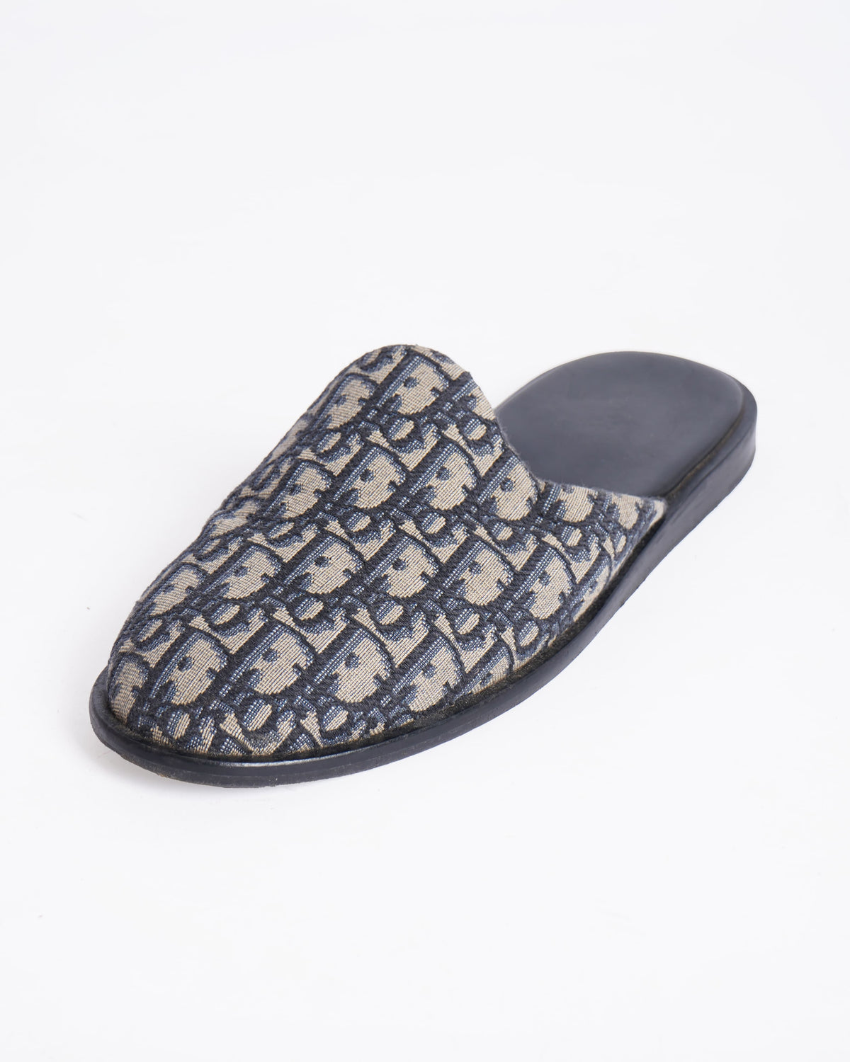 Christian Dior Blue/Beige Oblique Embroidered Canvas Mules