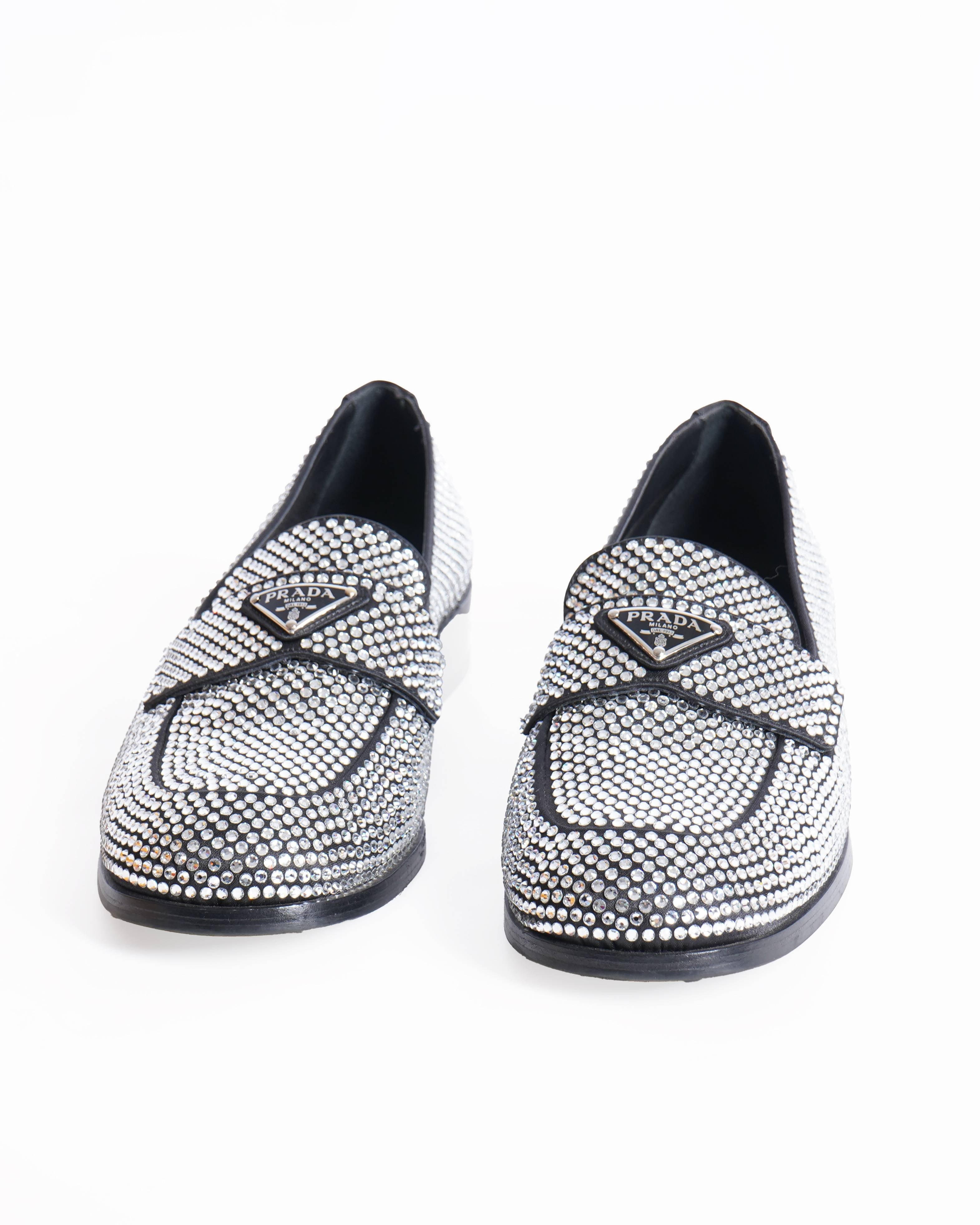 Prada crystal embellished logo plaque loafers