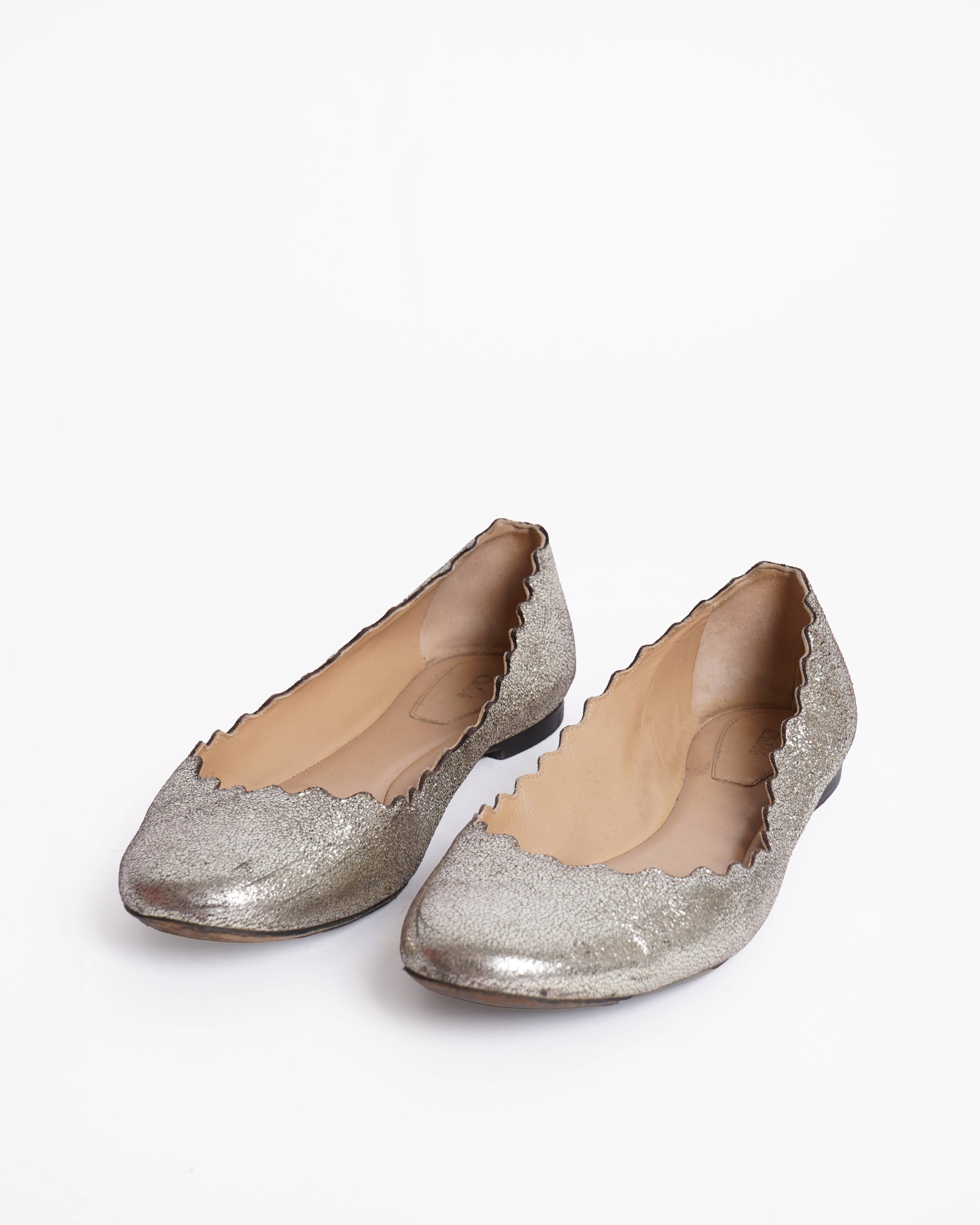Chloé Metallic Gold Ballerinas With Scalloped Detailing