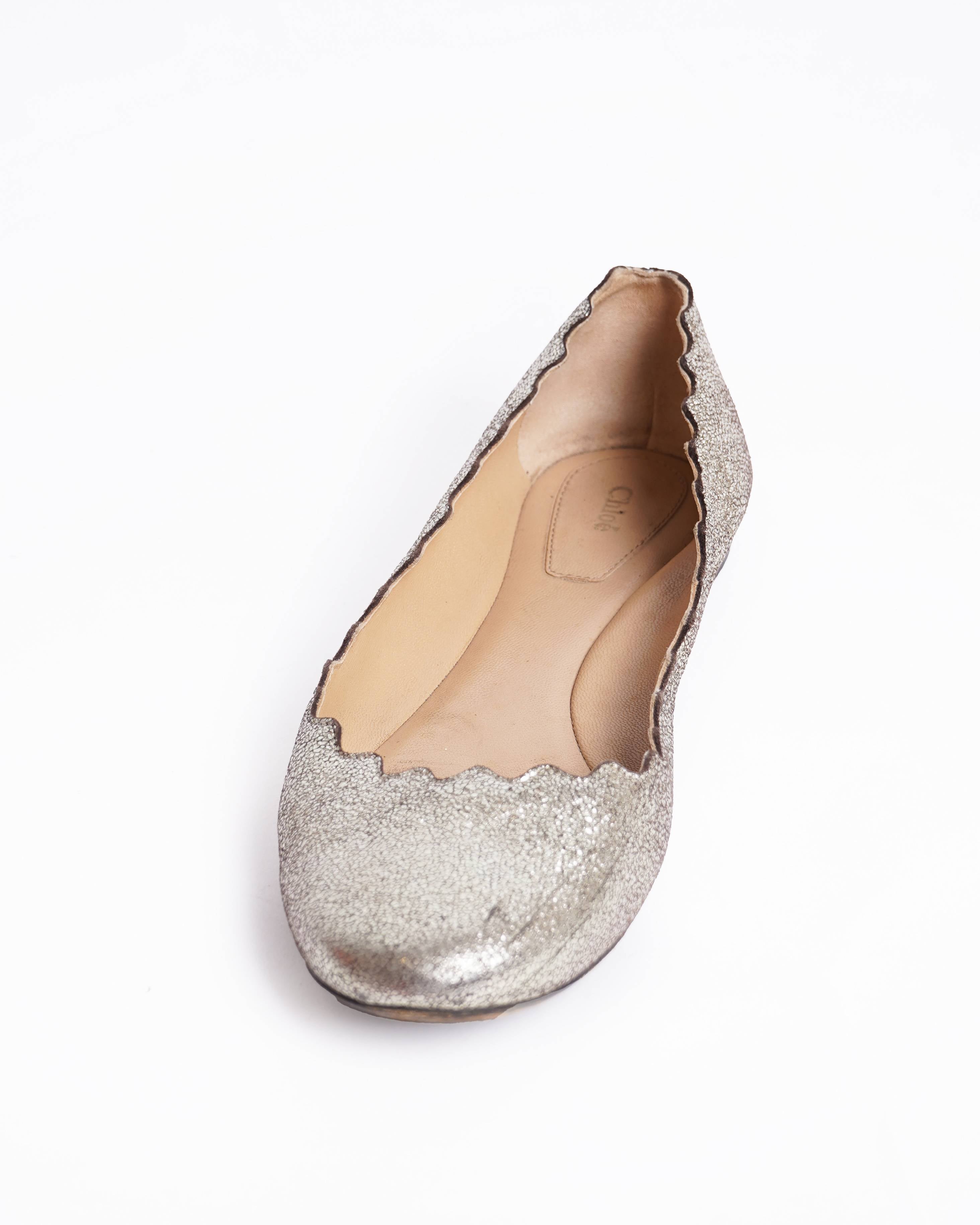 Chloé Metallic Gold Ballerinas With Scalloped Detailing