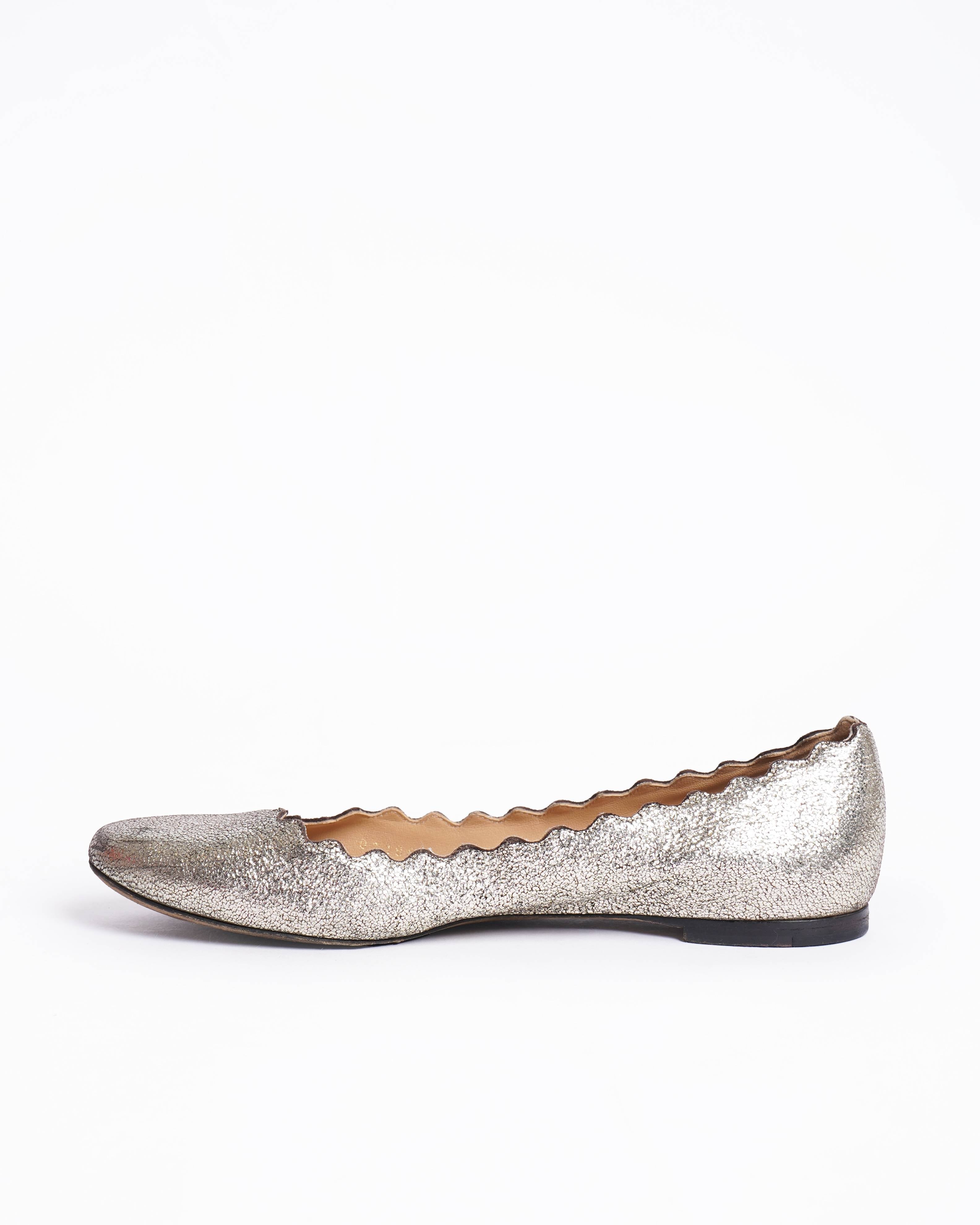 Chloé Metallic Gold Ballerinas With Scalloped Detailing