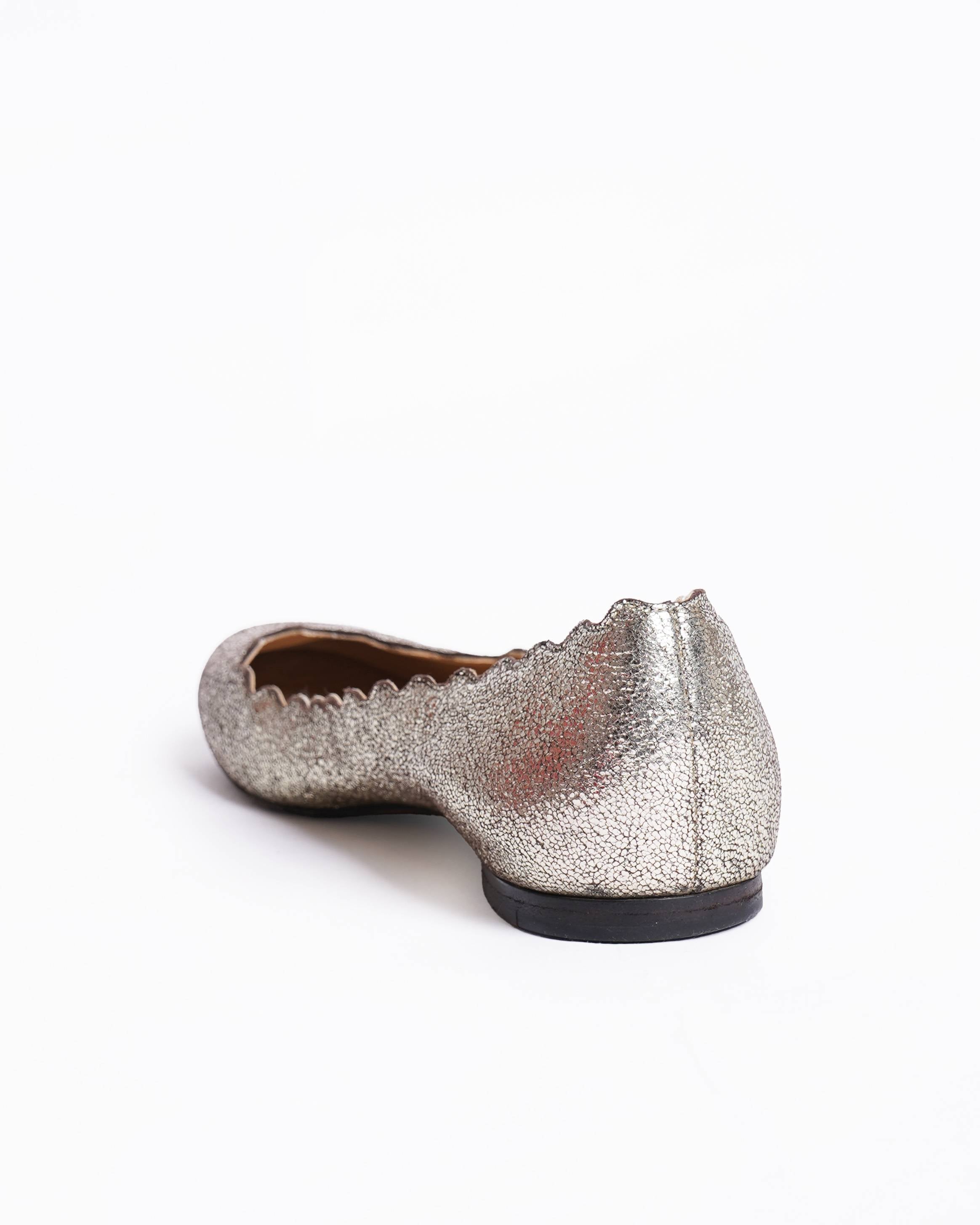 Chloé Metallic Gold Ballerinas With Scalloped Detailing