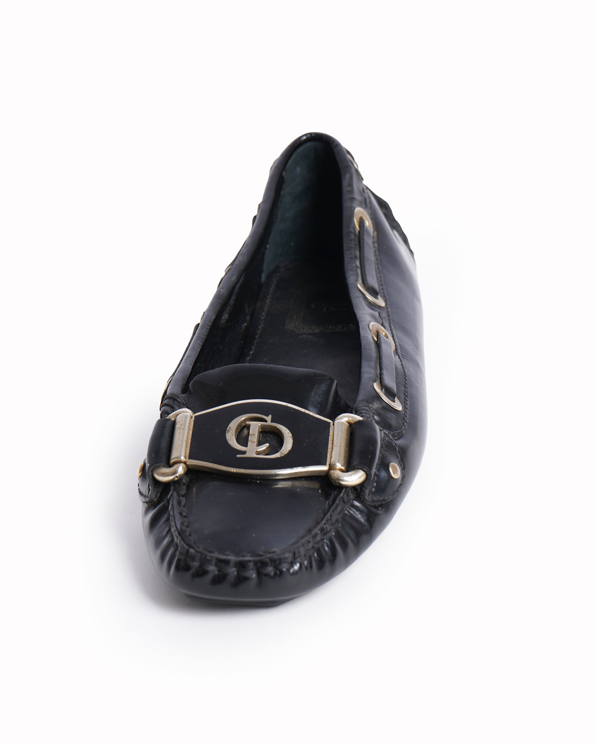 Christian Dior 
Black Patent Leather CD Loafers