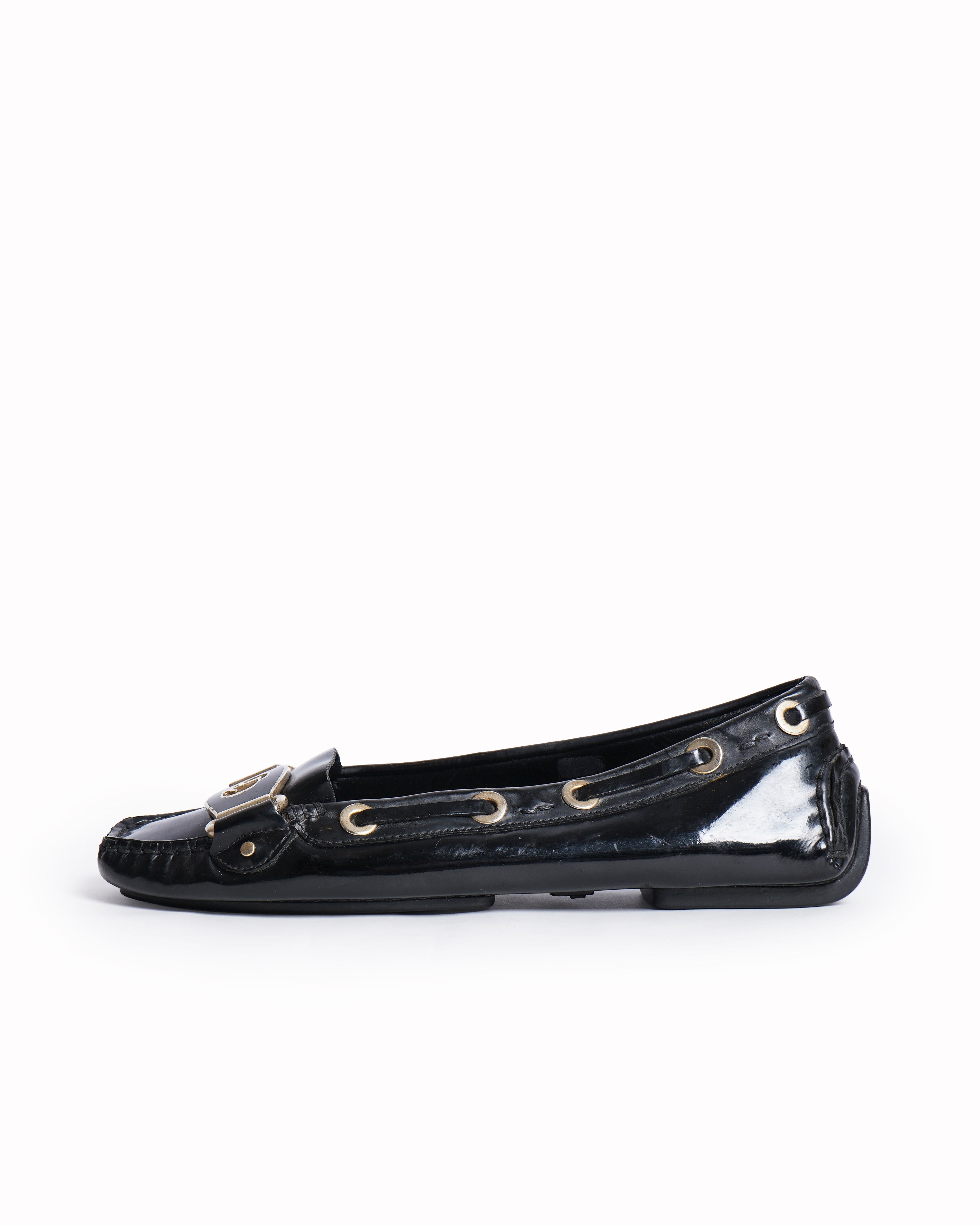 Christian Dior 
Black Patent Leather CD Loafers
