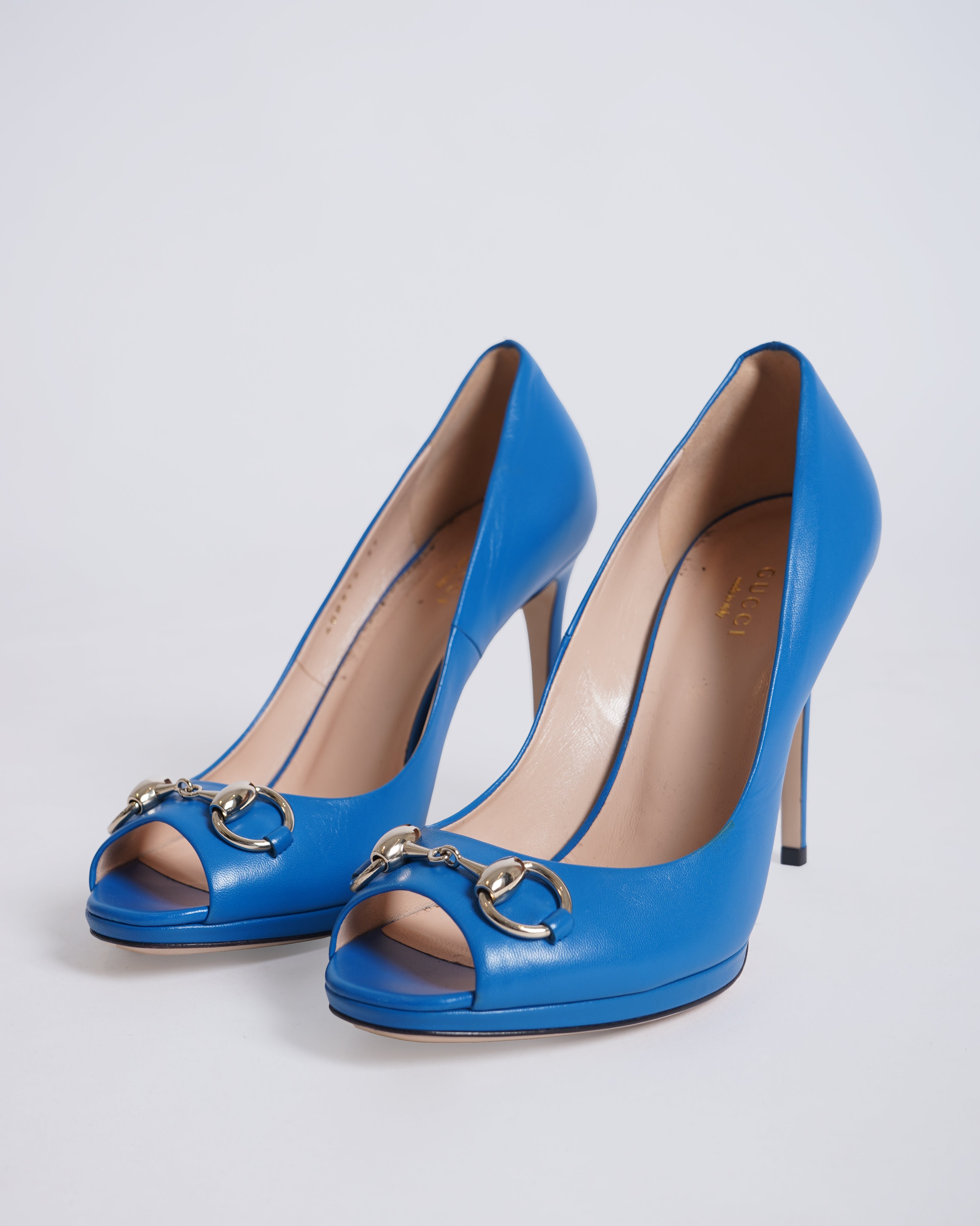 Gucci Blue Hollywood Peep Toe Pumps