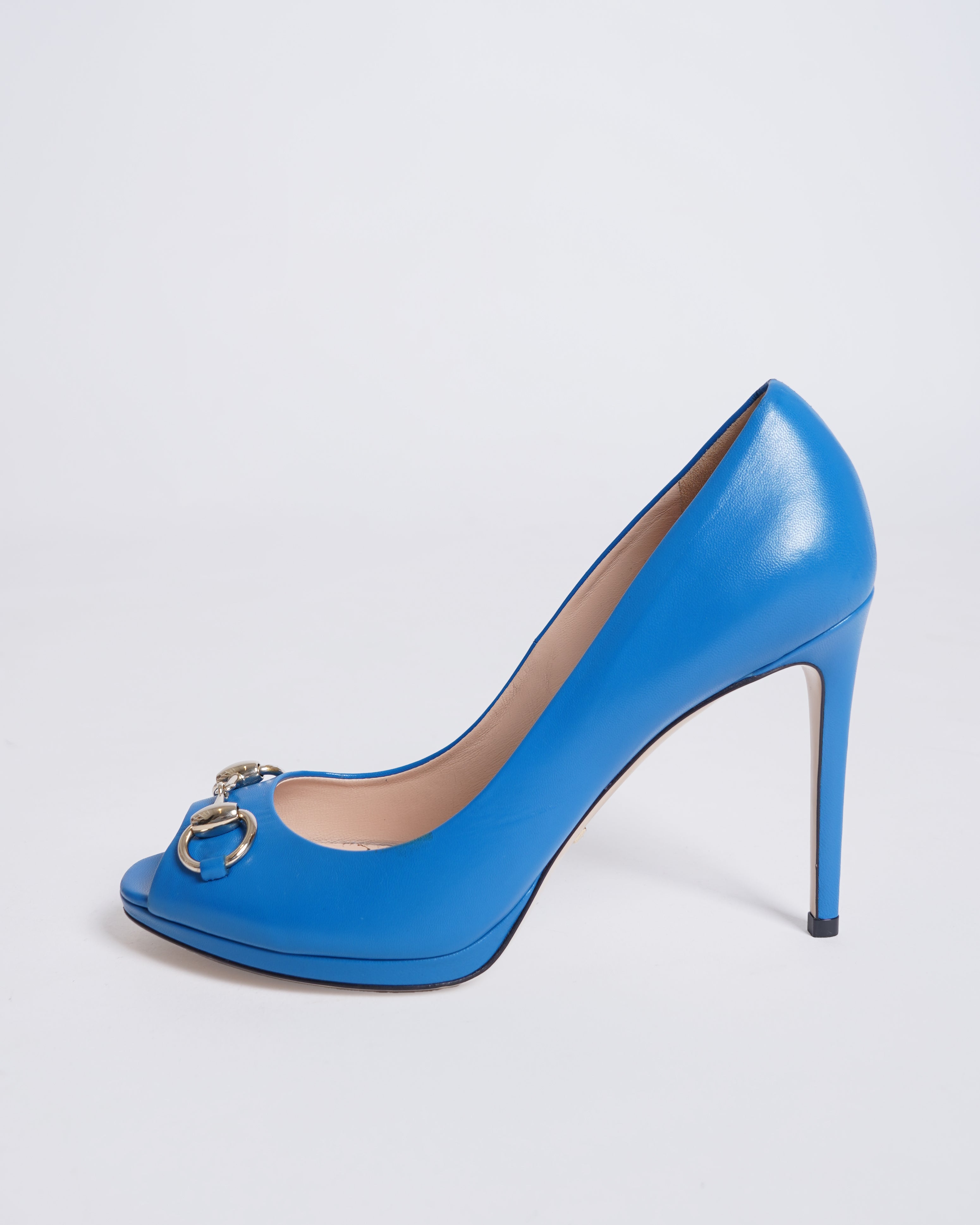 Gucci Blue Hollywood Peep Toe Pumps