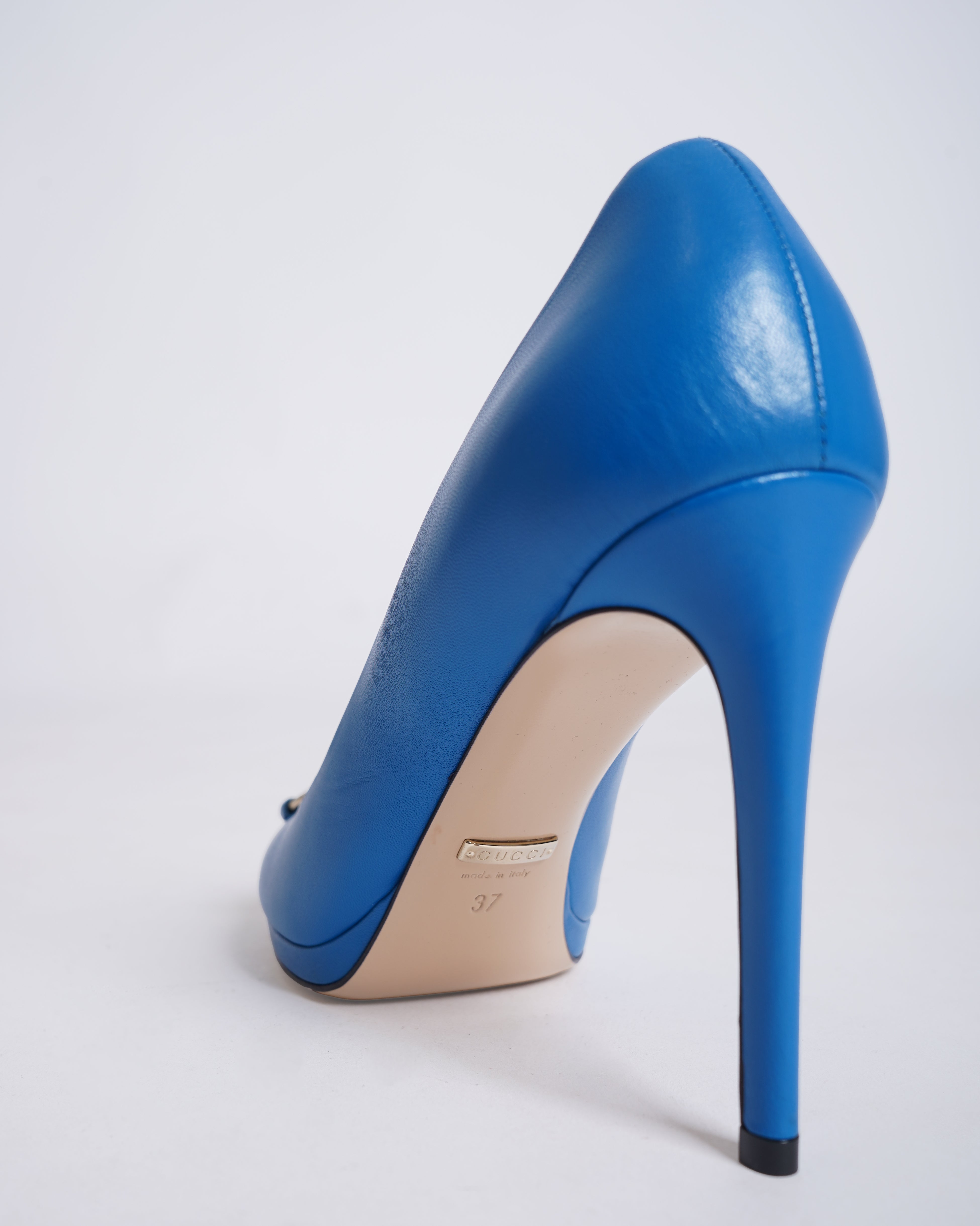 Gucci Blue Hollywood Peep Toe Pumps