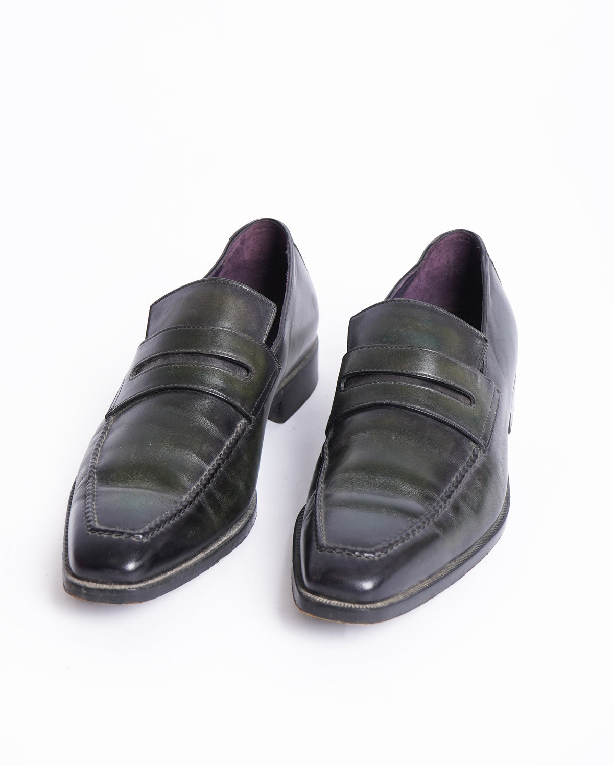 Berluti Green leather slip on shoes