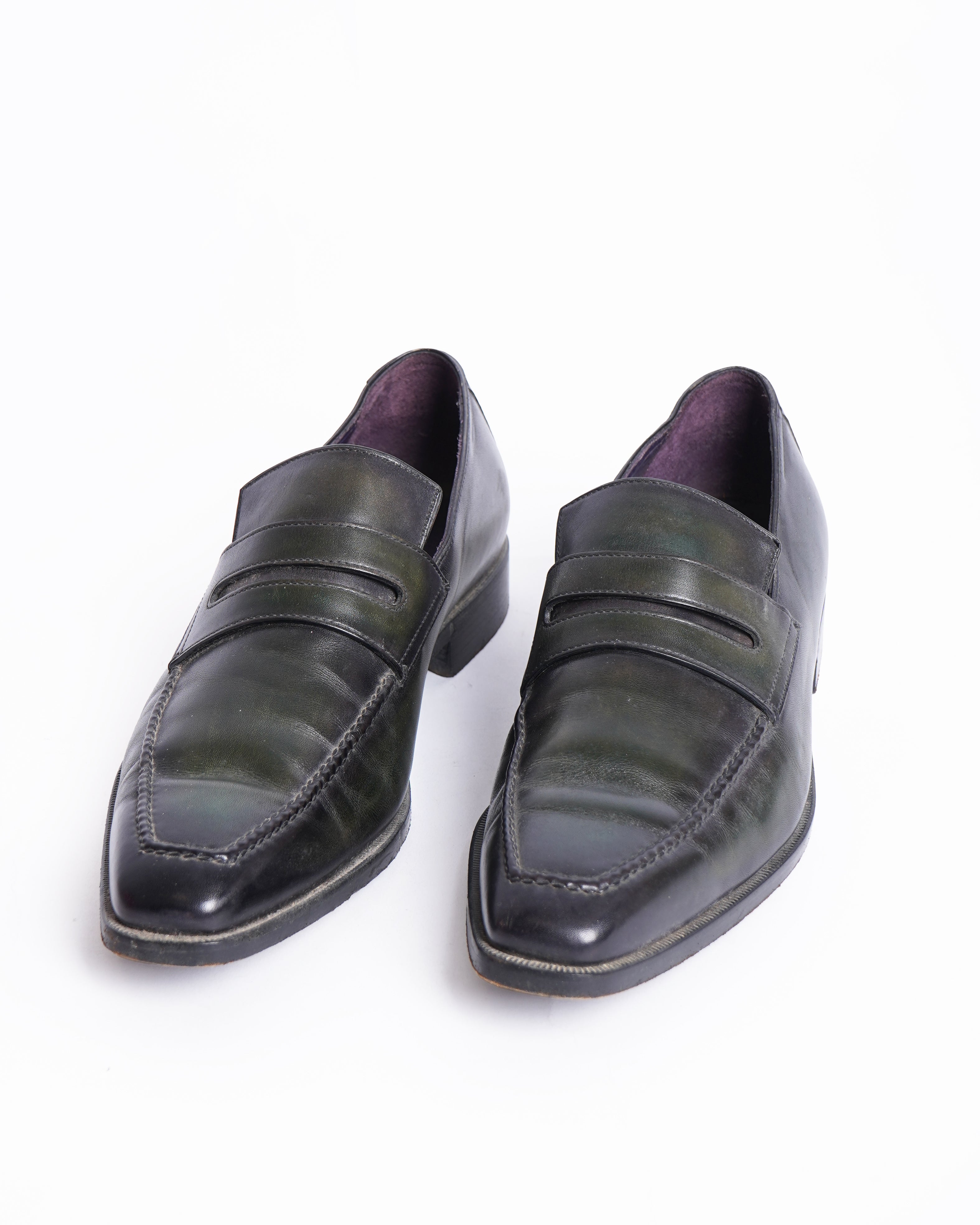 Berluti Green leather slip on shoes