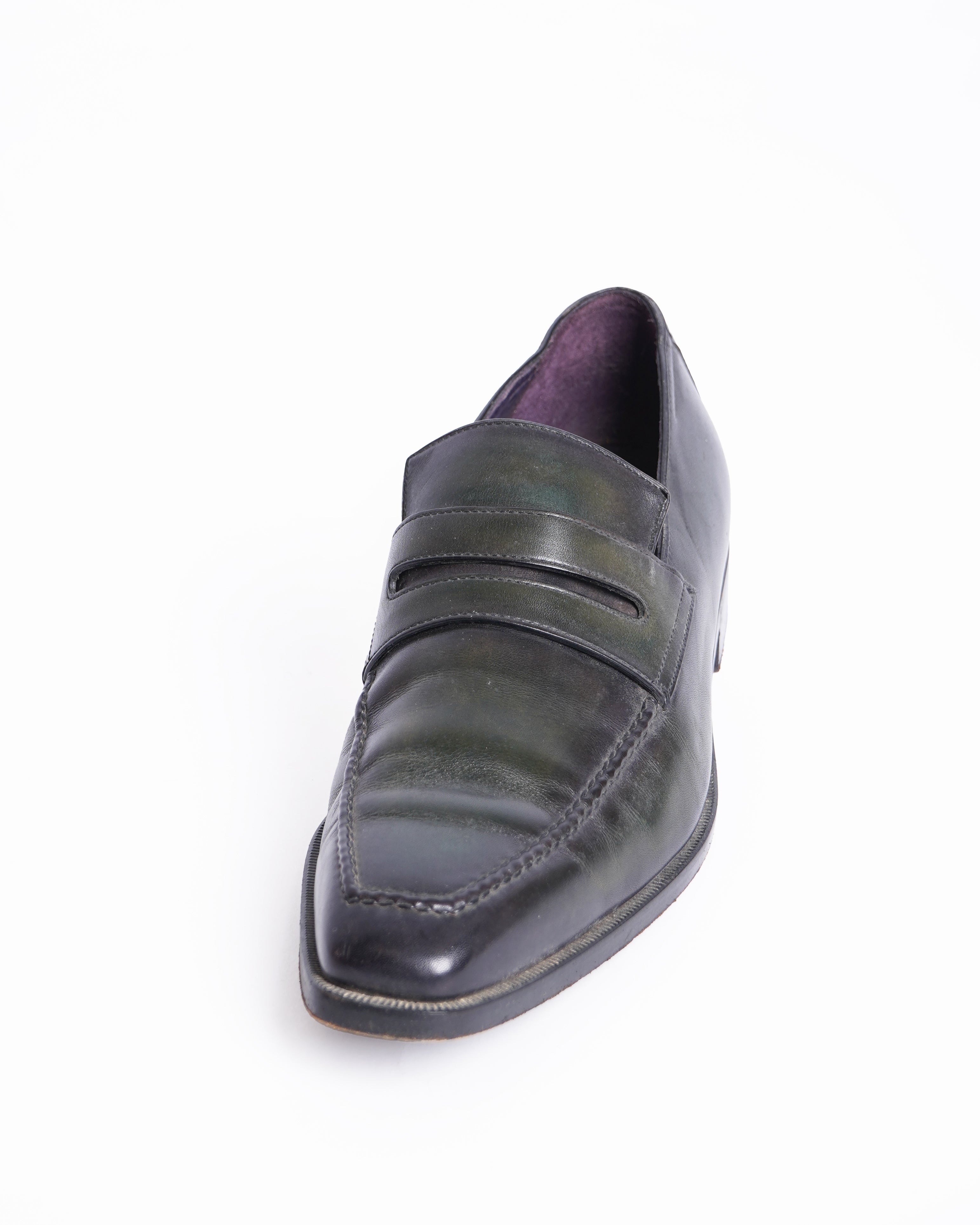 Berluti Green leather slip on shoes