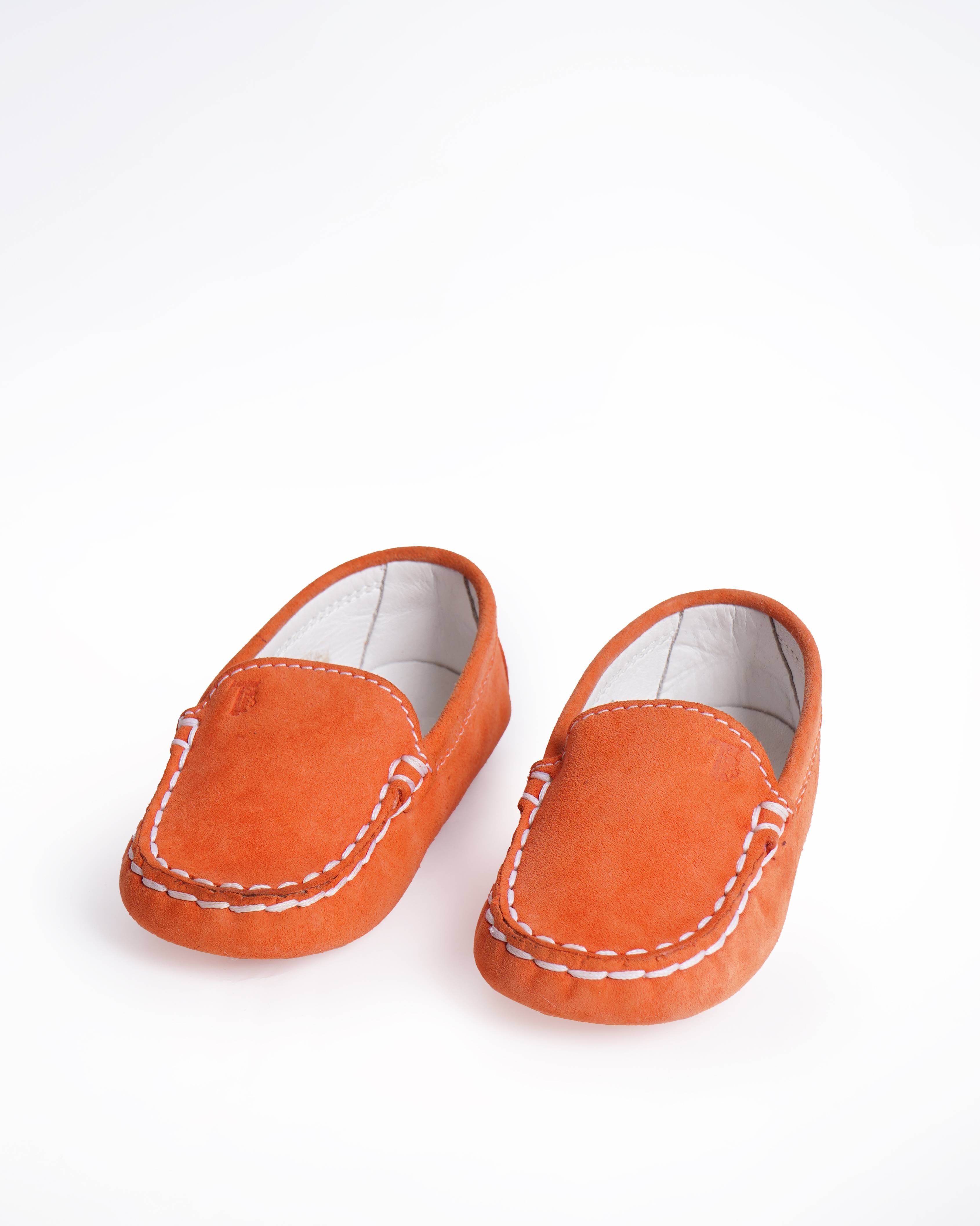 New Tod's Kids Drivers Loafers In Orange Suede
