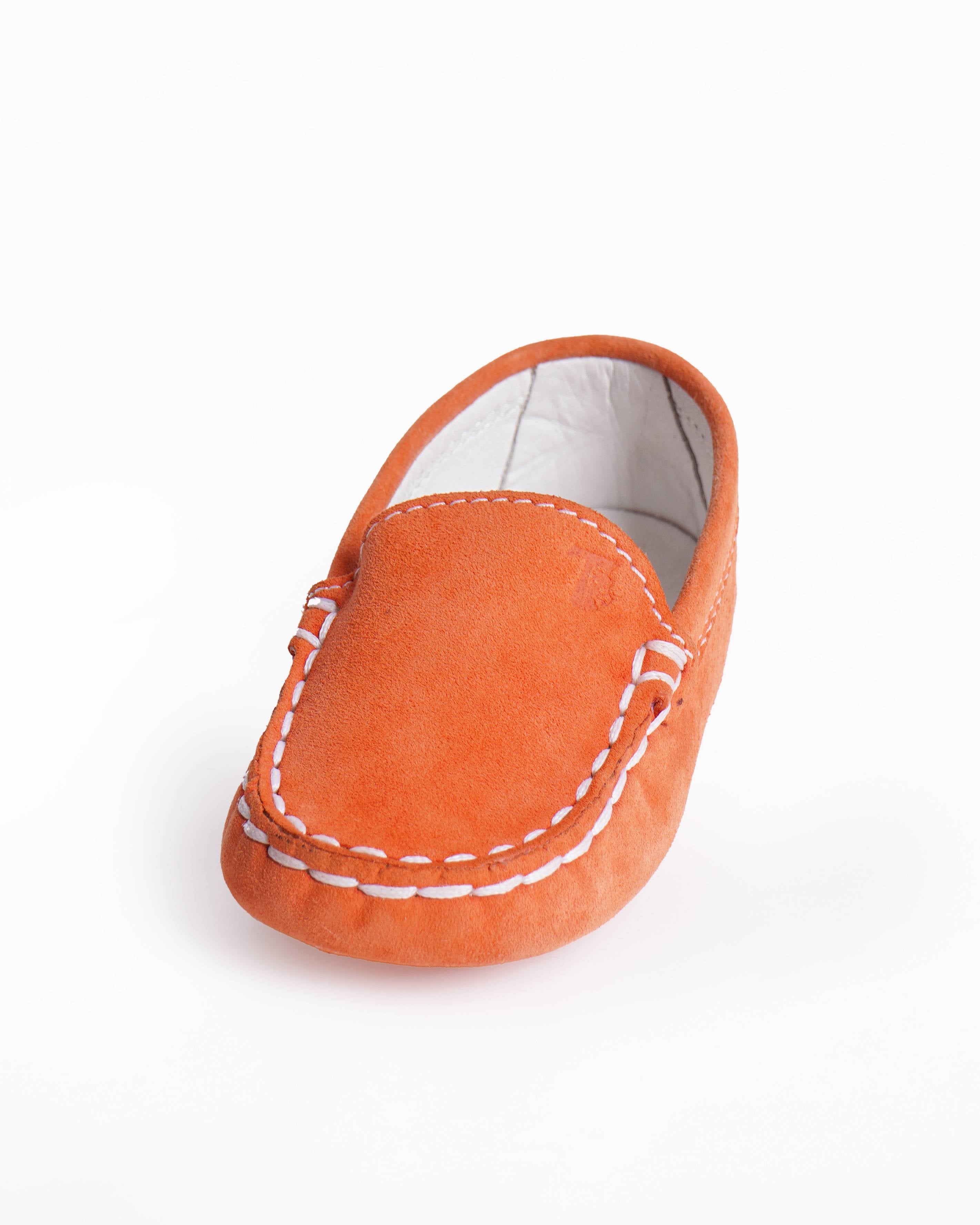 New Tod's Kids Drivers Loafers In Orange Suede