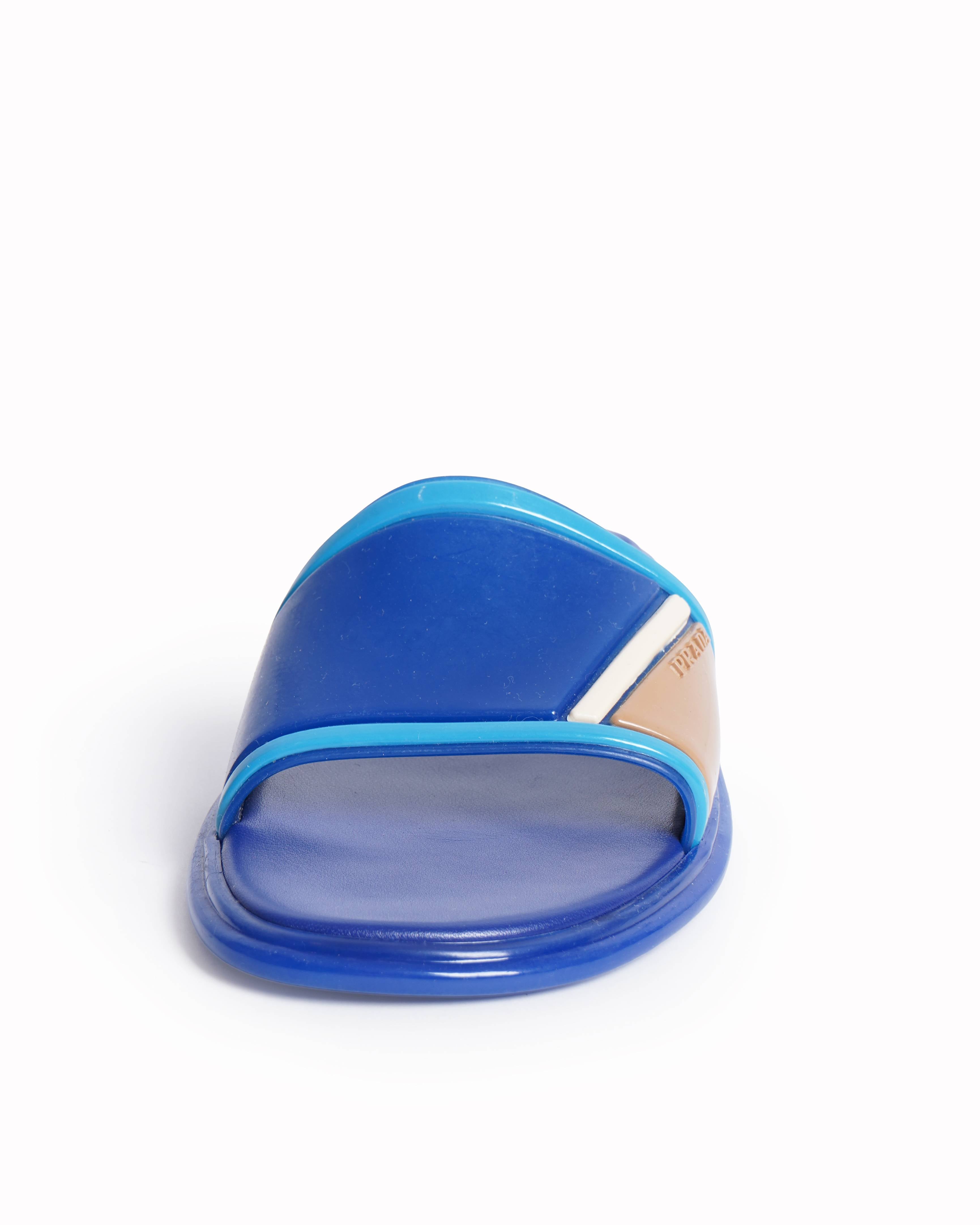 New Prada Women's Blue Pool Slides