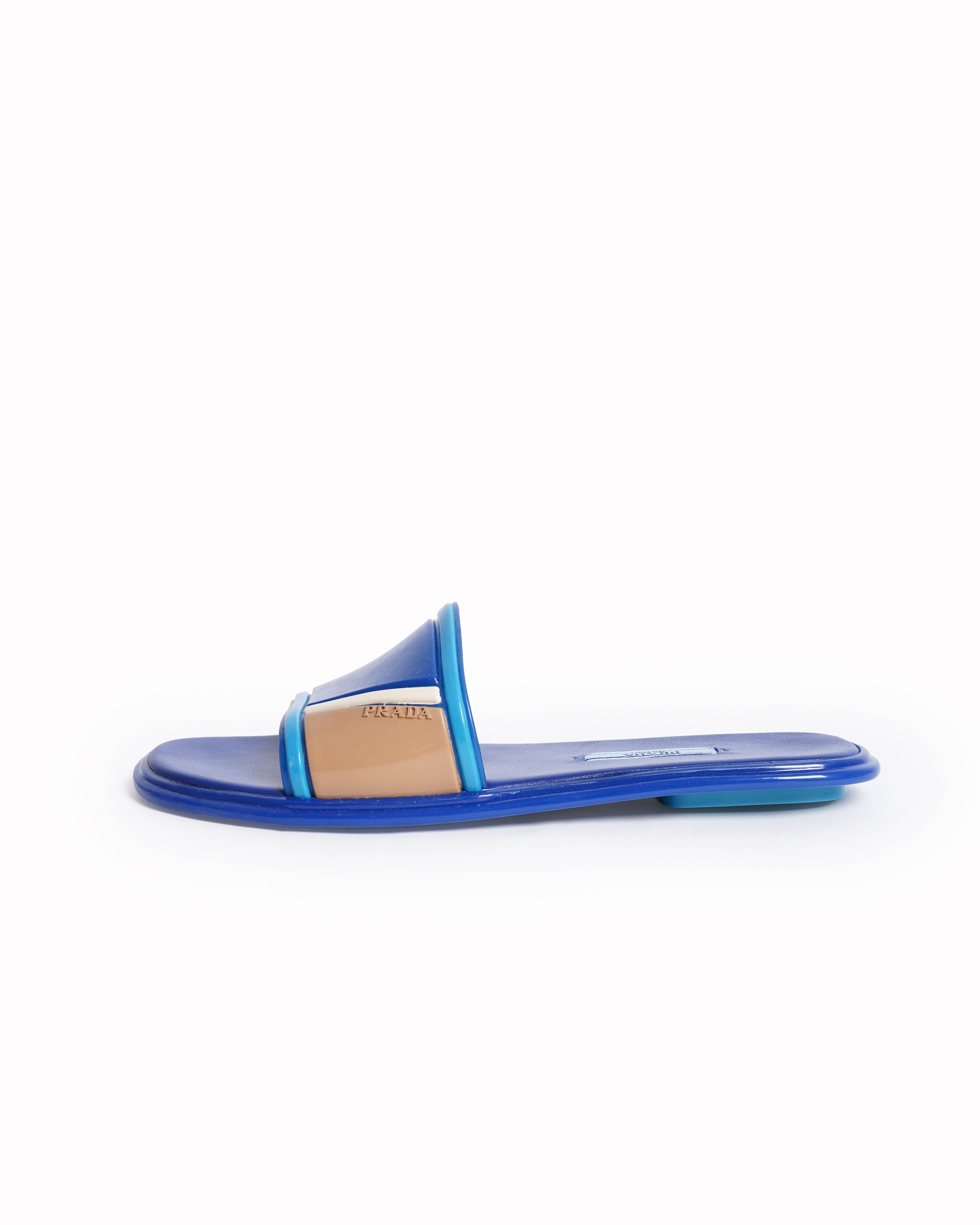 New Prada Women's Blue Pool Slides