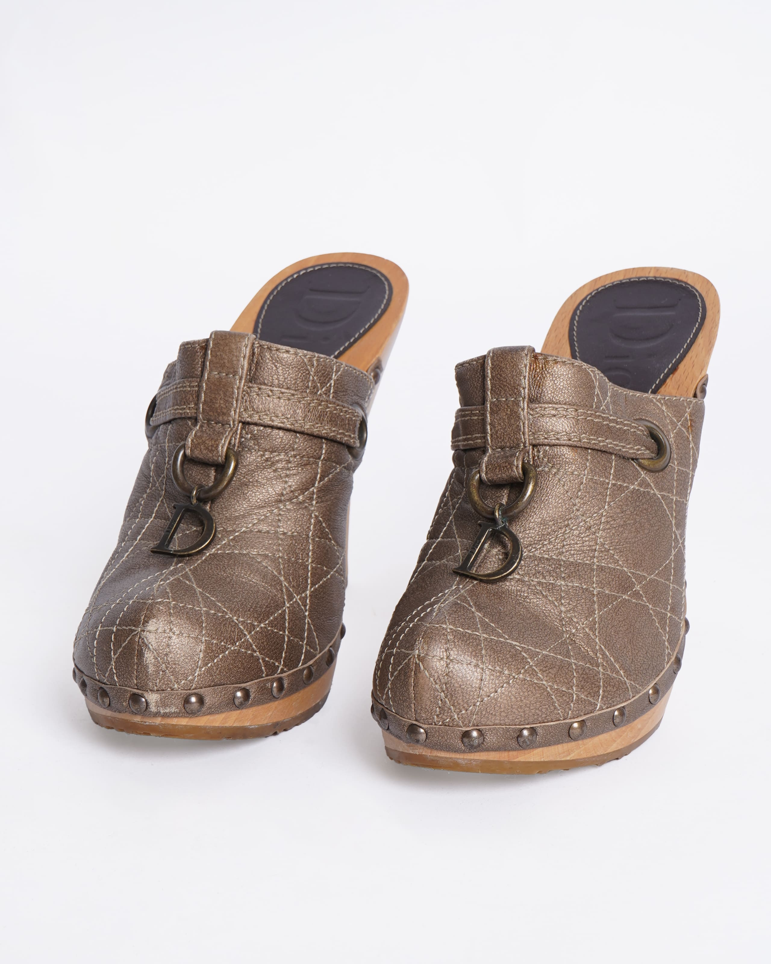 Christian Dior Quilted Bronze Clogs