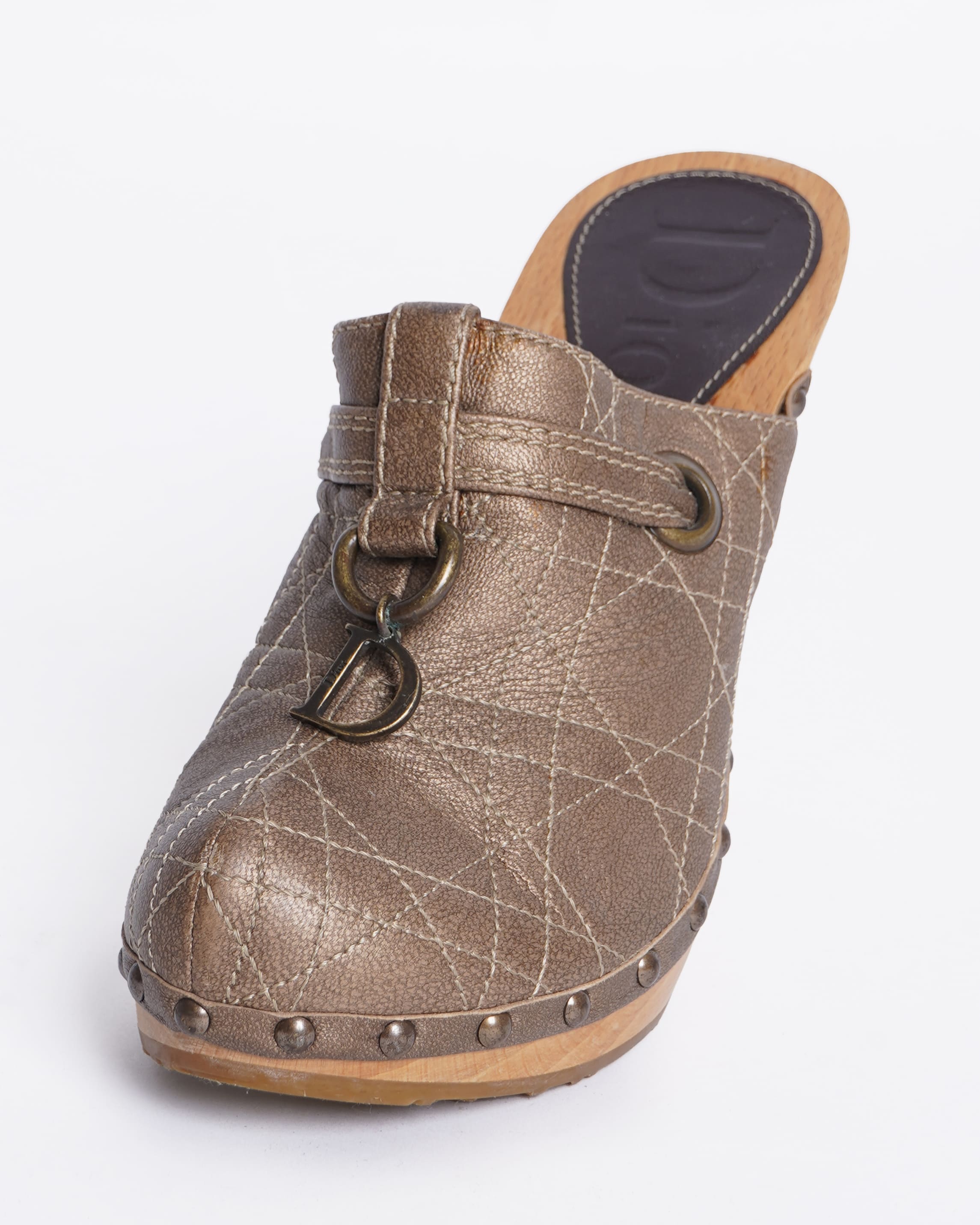 Christian Dior Quilted Bronze Clogs
