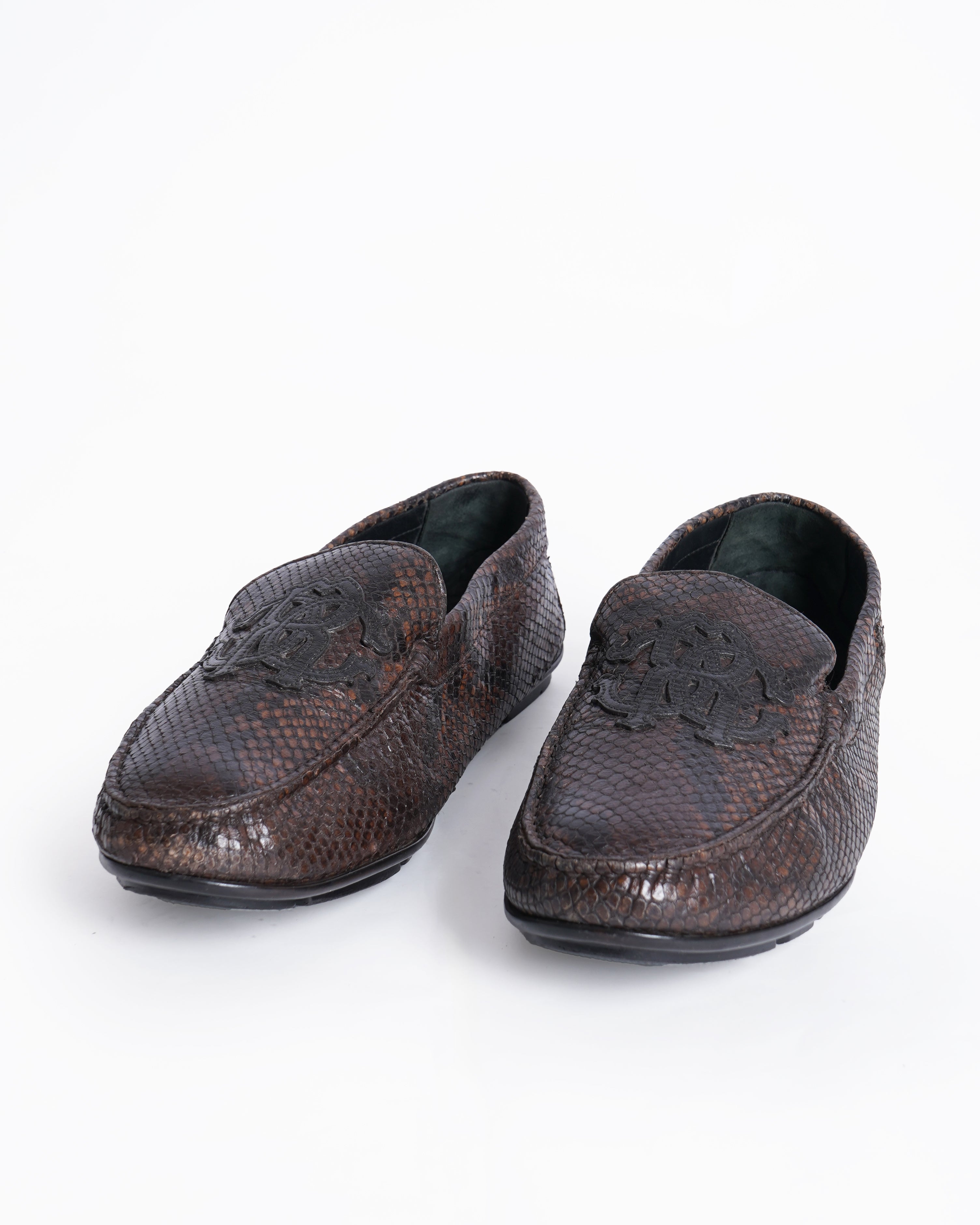 Roberto cavalli brown snake embossed loafers