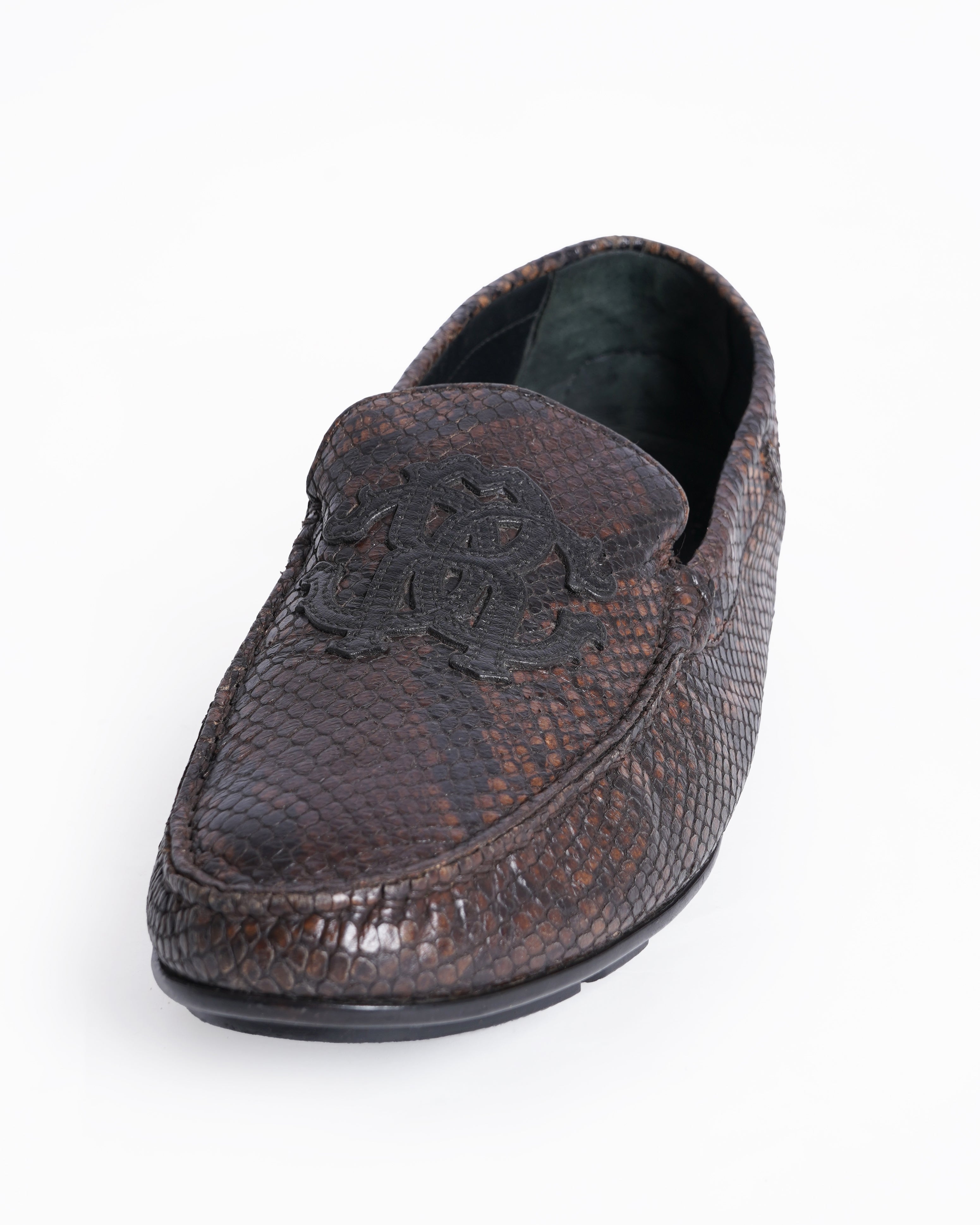 Roberto cavalli brown snake embossed loafers