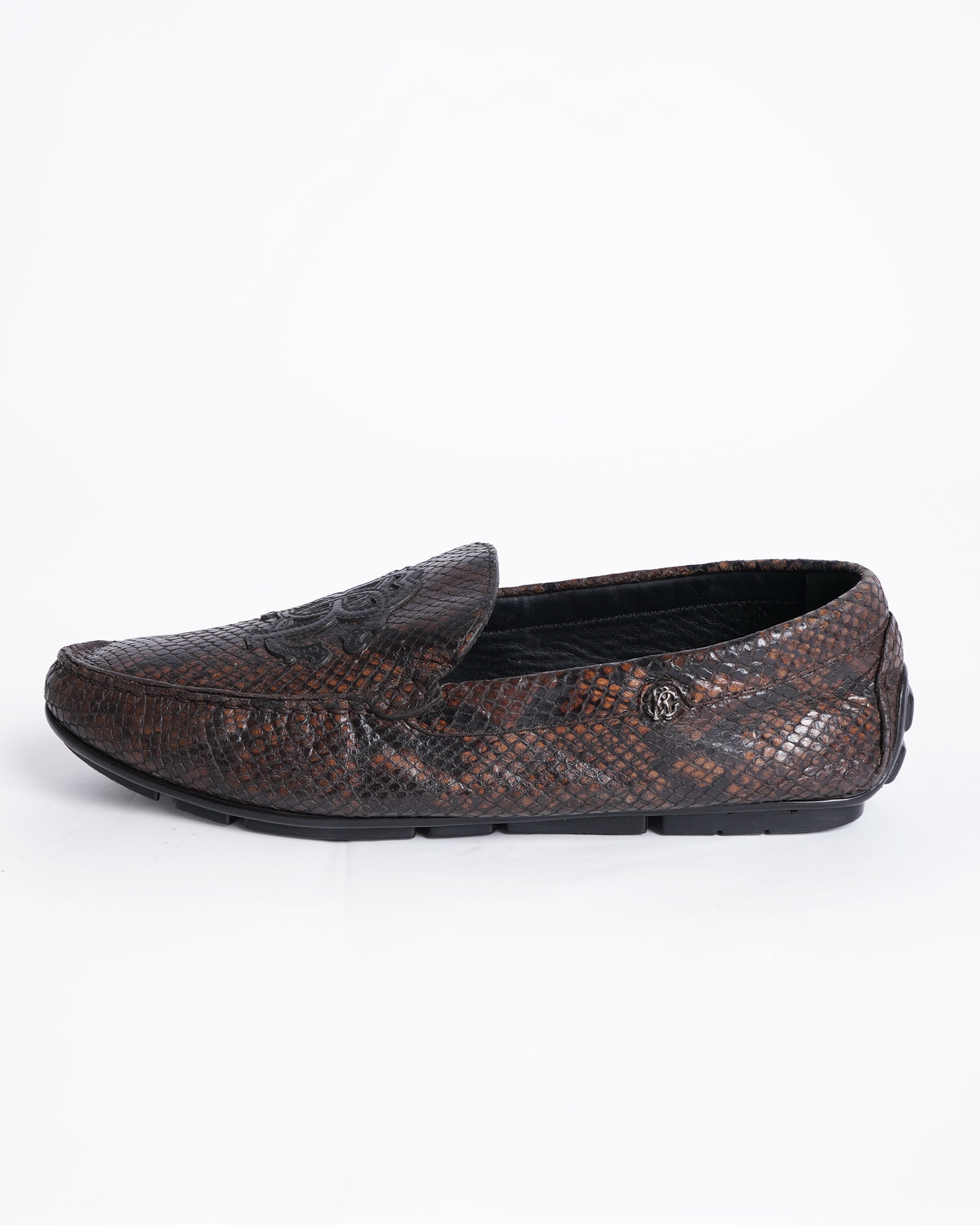 Roberto cavalli brown snake embossed loafers