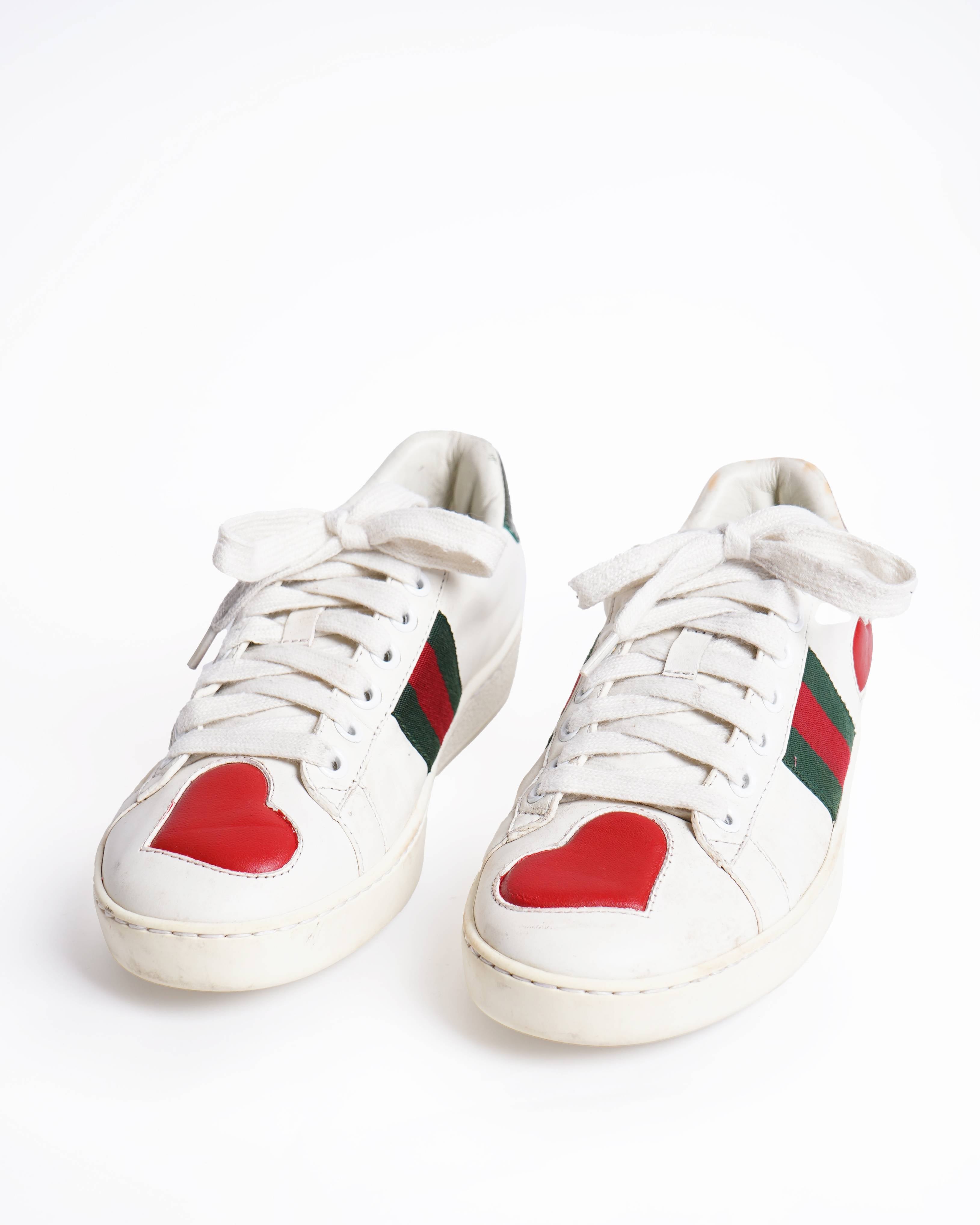 Gucci Women Ace Heart White Sneakers
