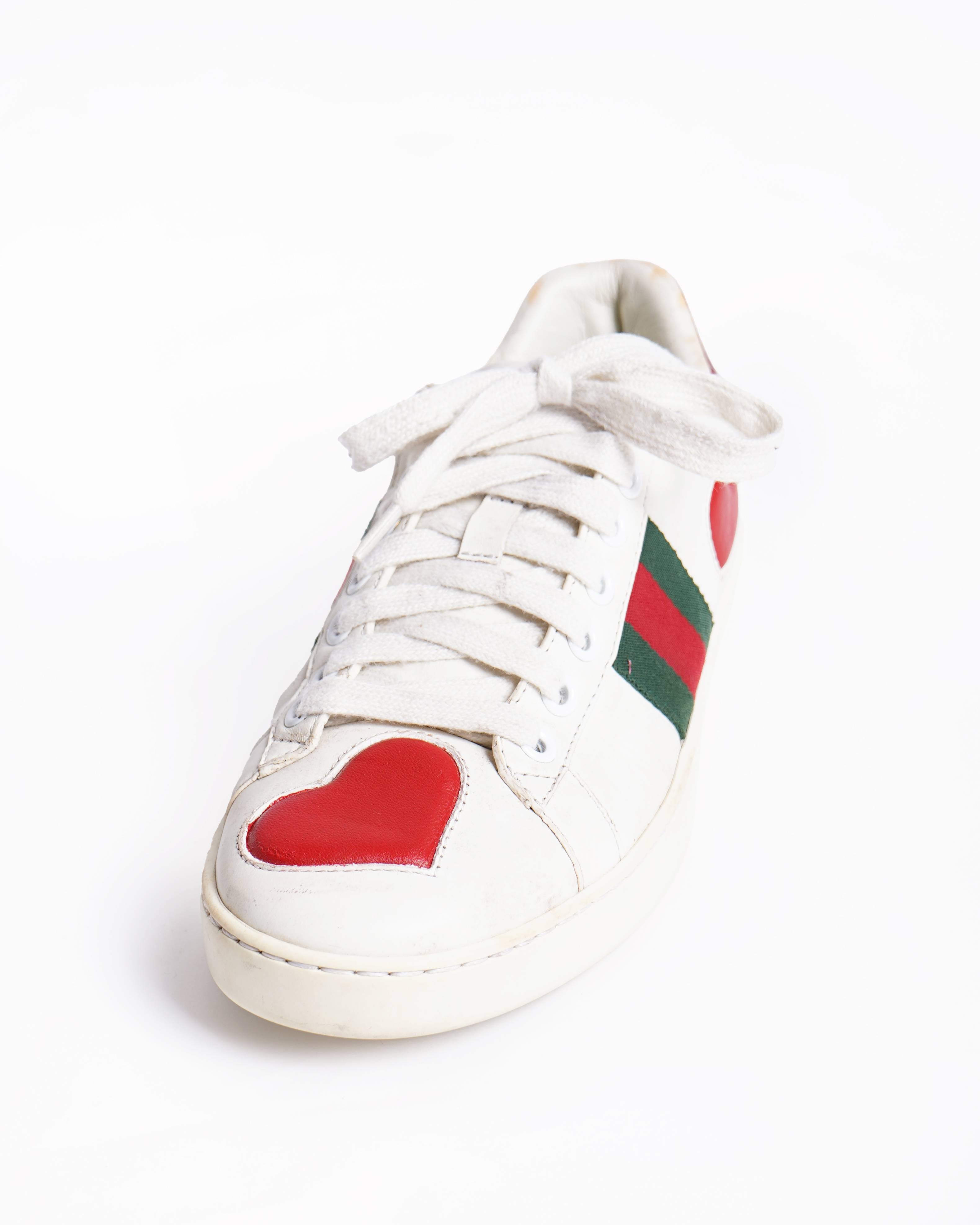 Gucci Women Ace Heart White Sneakers