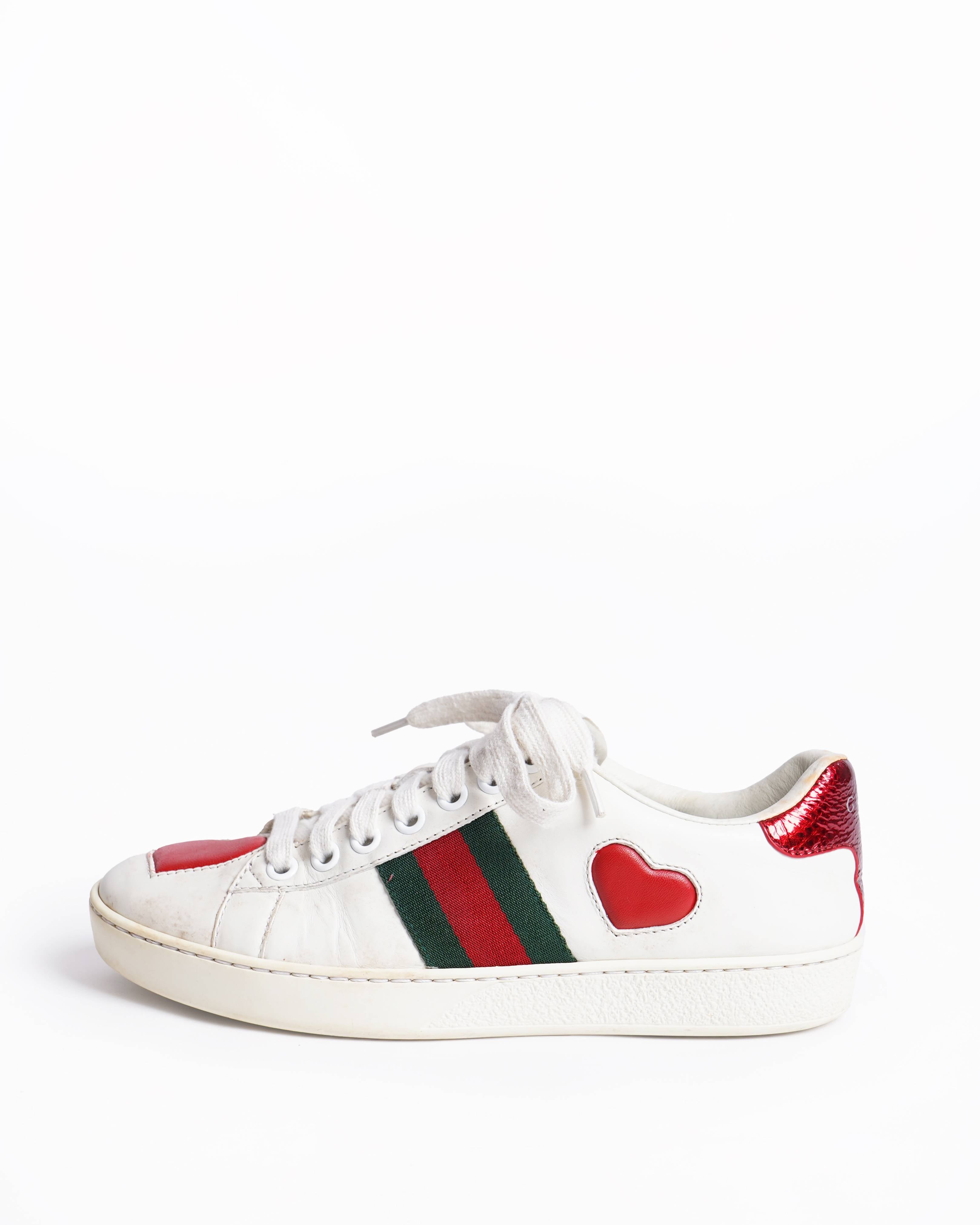 Gucci Women Ace Heart White Sneakers