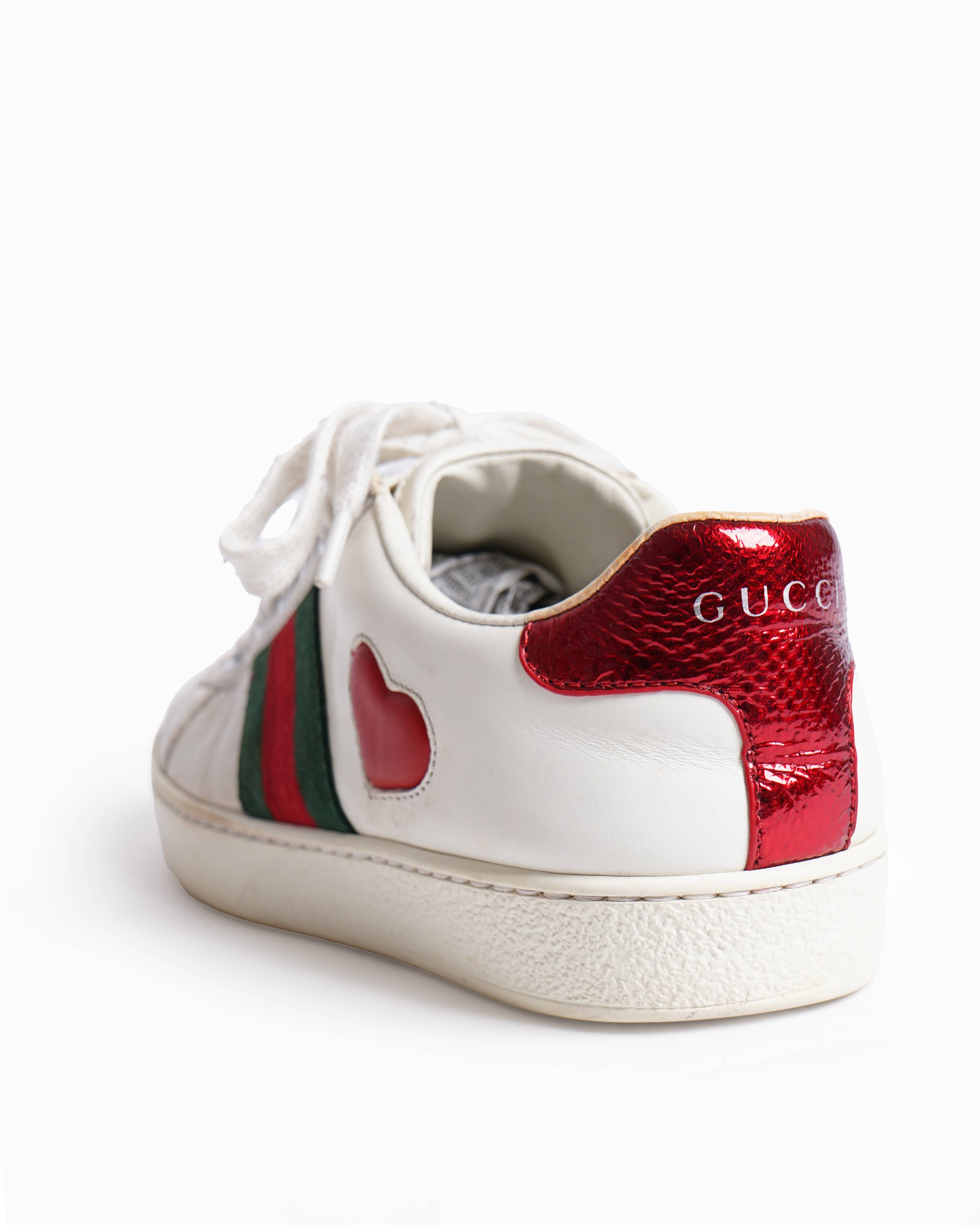 Gucci Women Ace Heart White Sneakers