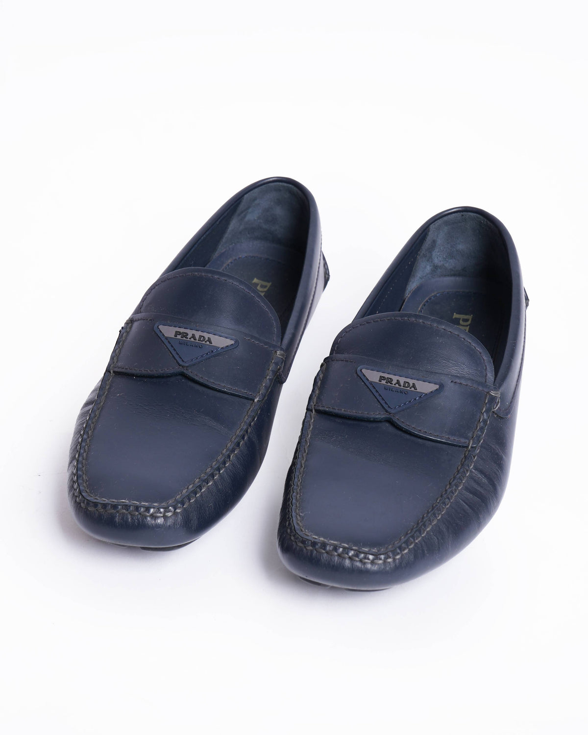 Prada Men's Blue Leather embossed Loafers