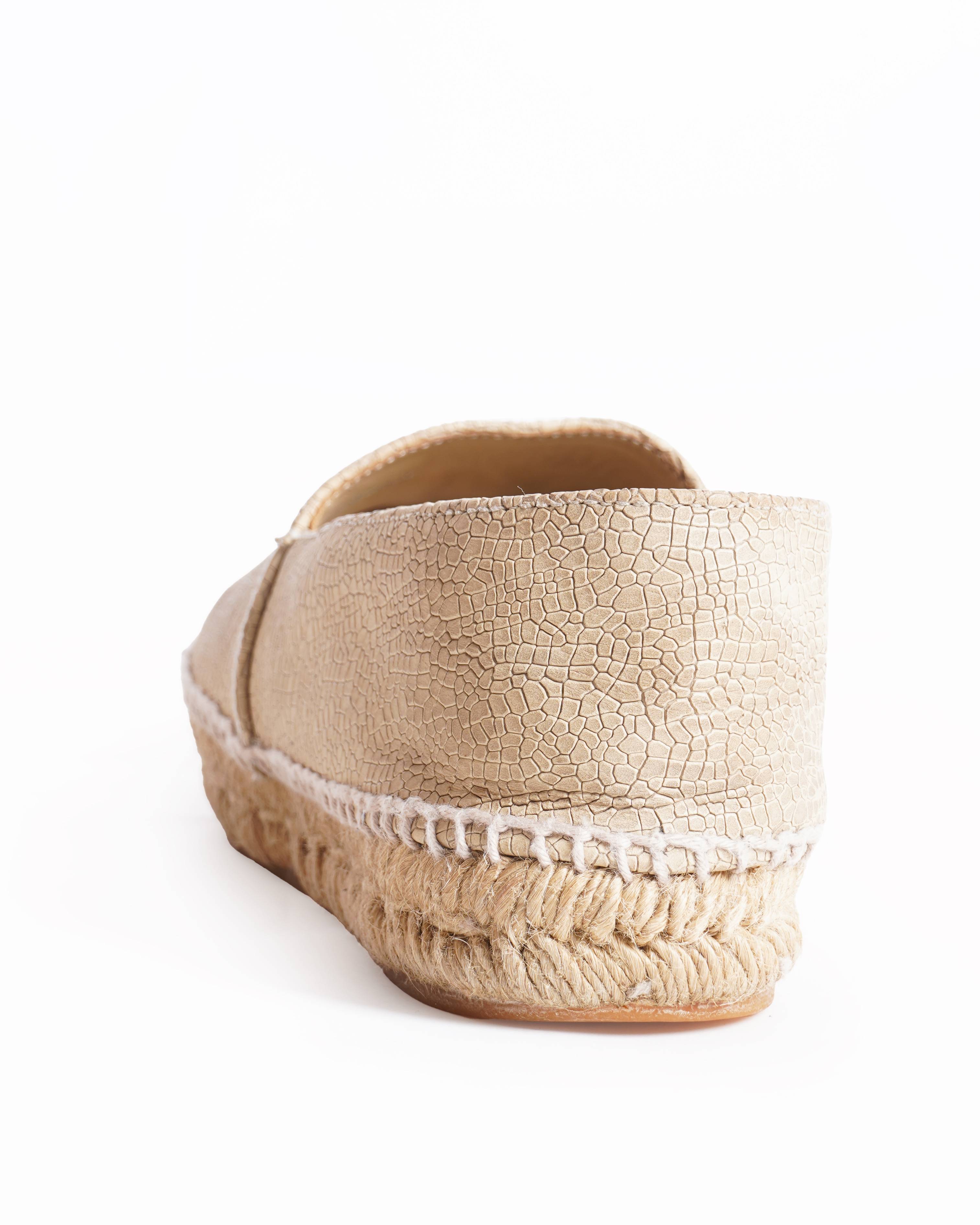 Chanel beige and black crackle leather espadrilles