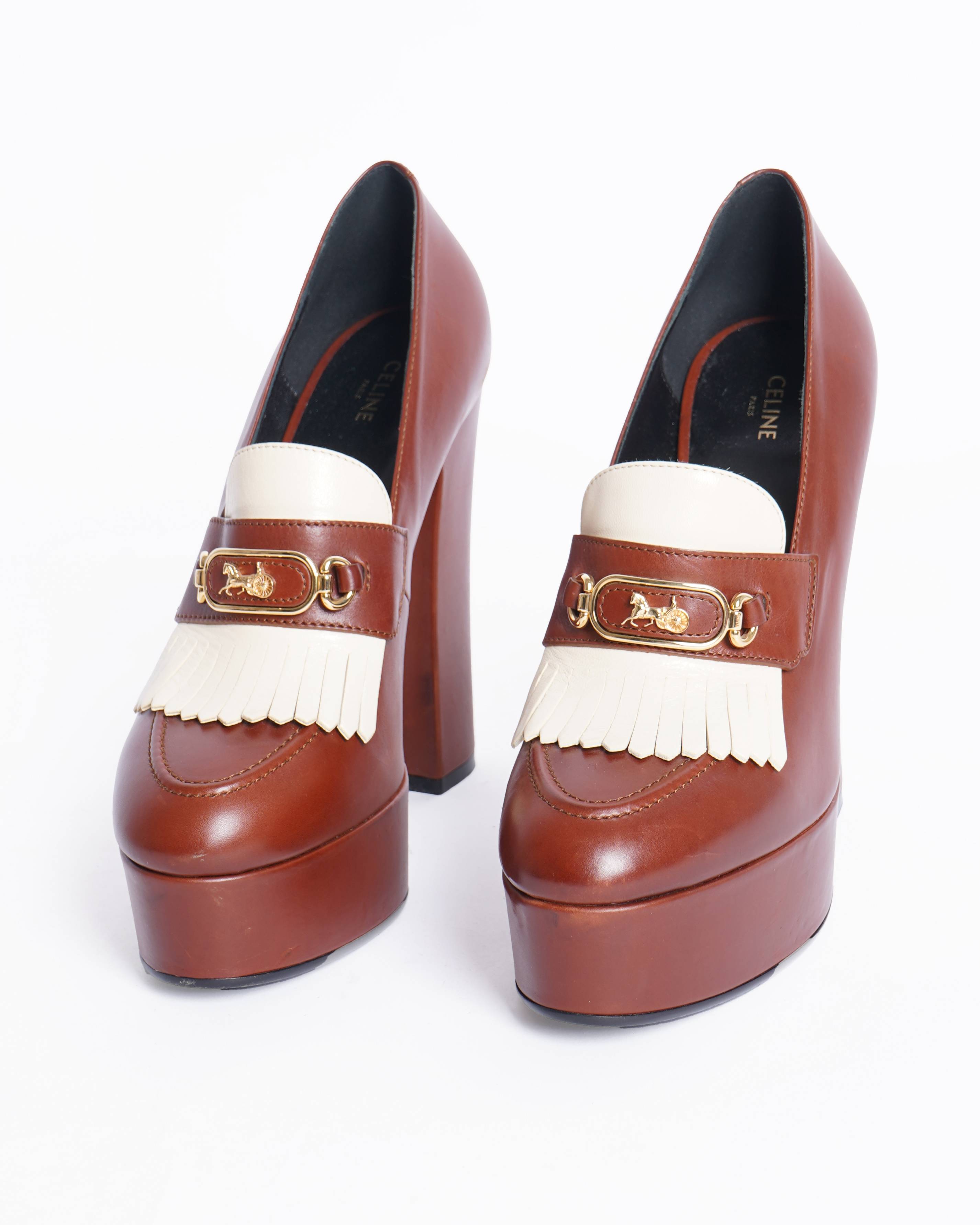 Celine Leather Colorblock Pattern Pumps Women's