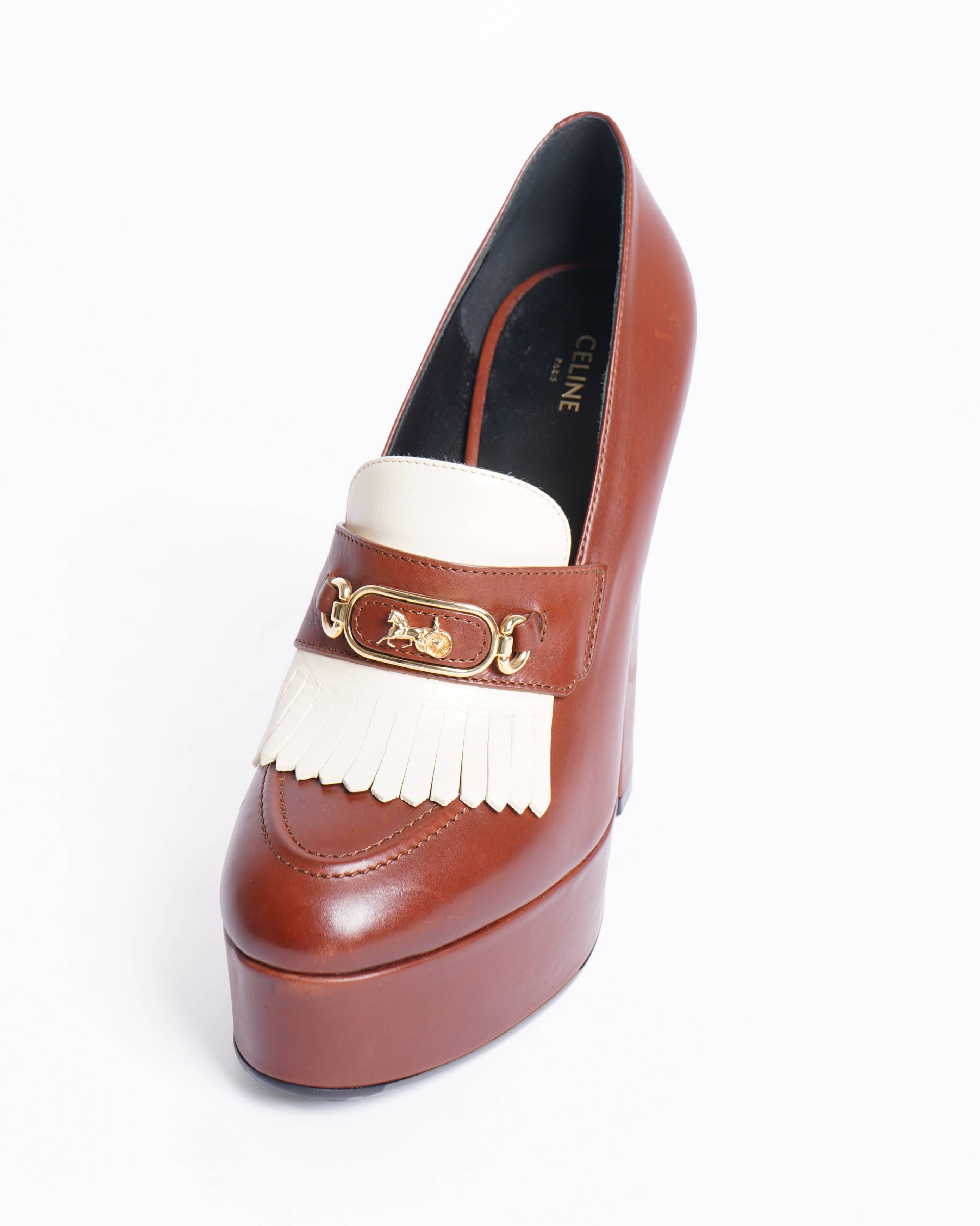 Celine Leather Colorblock Pattern Pumps Women's