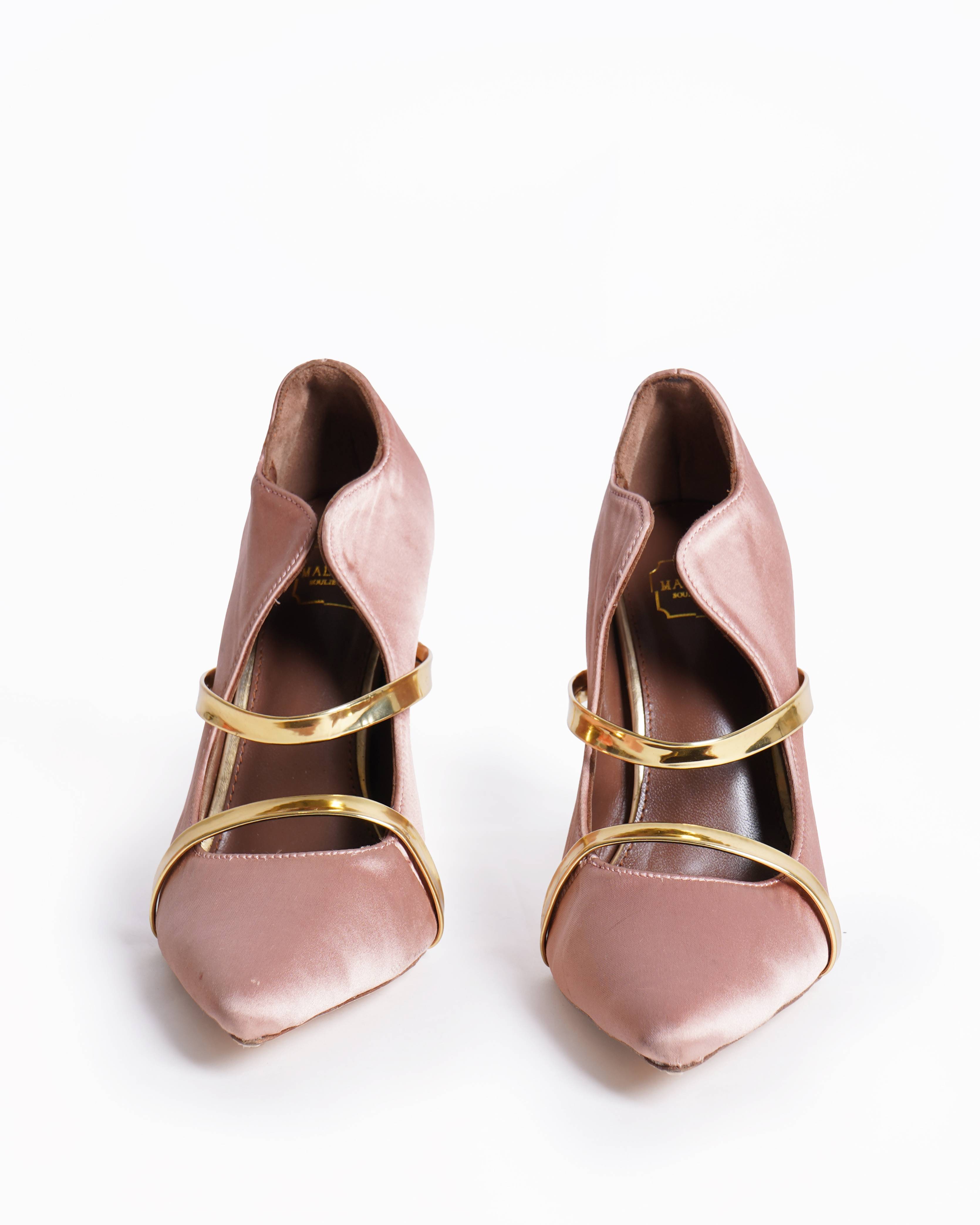 Malone Souliers Maureen 100 Blush & Gold Satin Mules