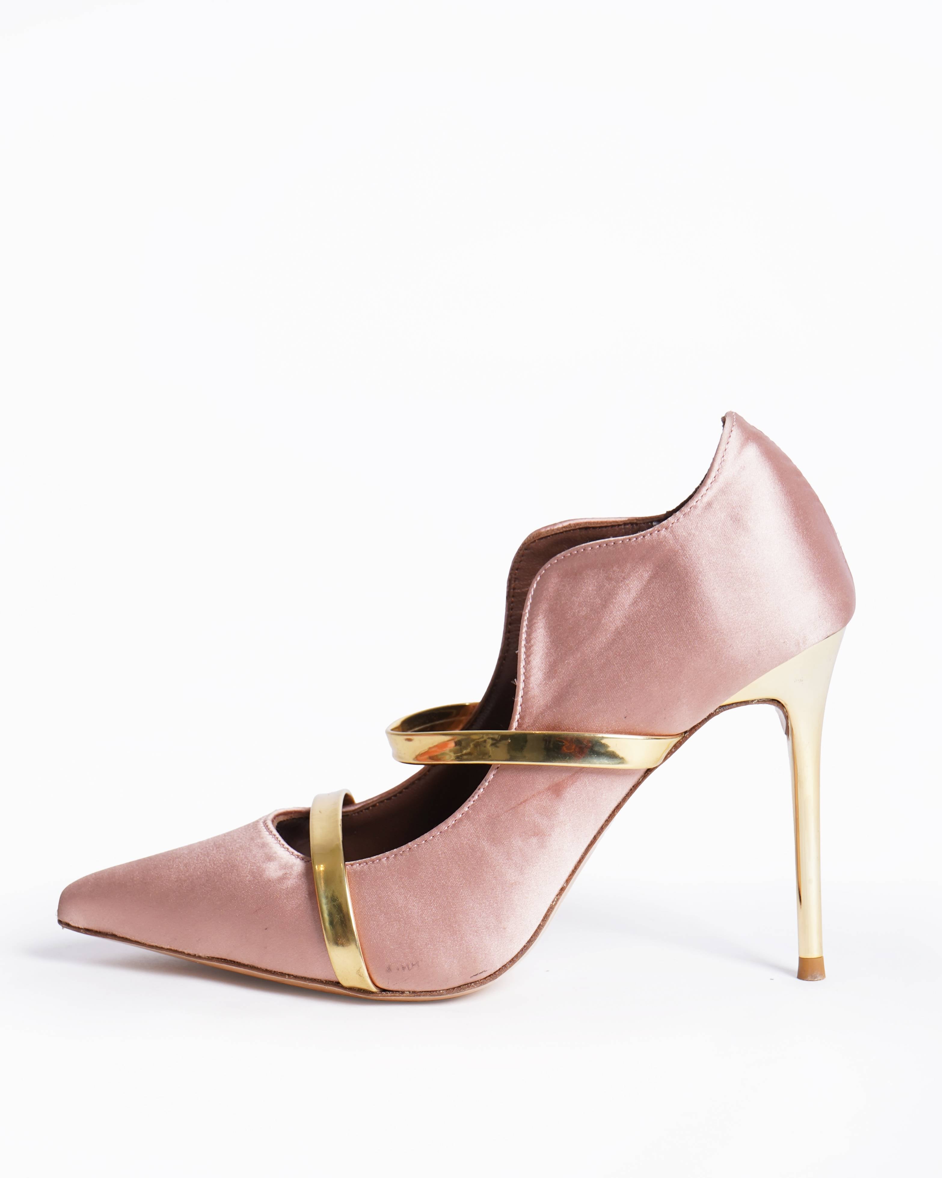 Malone Souliers Maureen 100 Blush & Gold Satin Mules