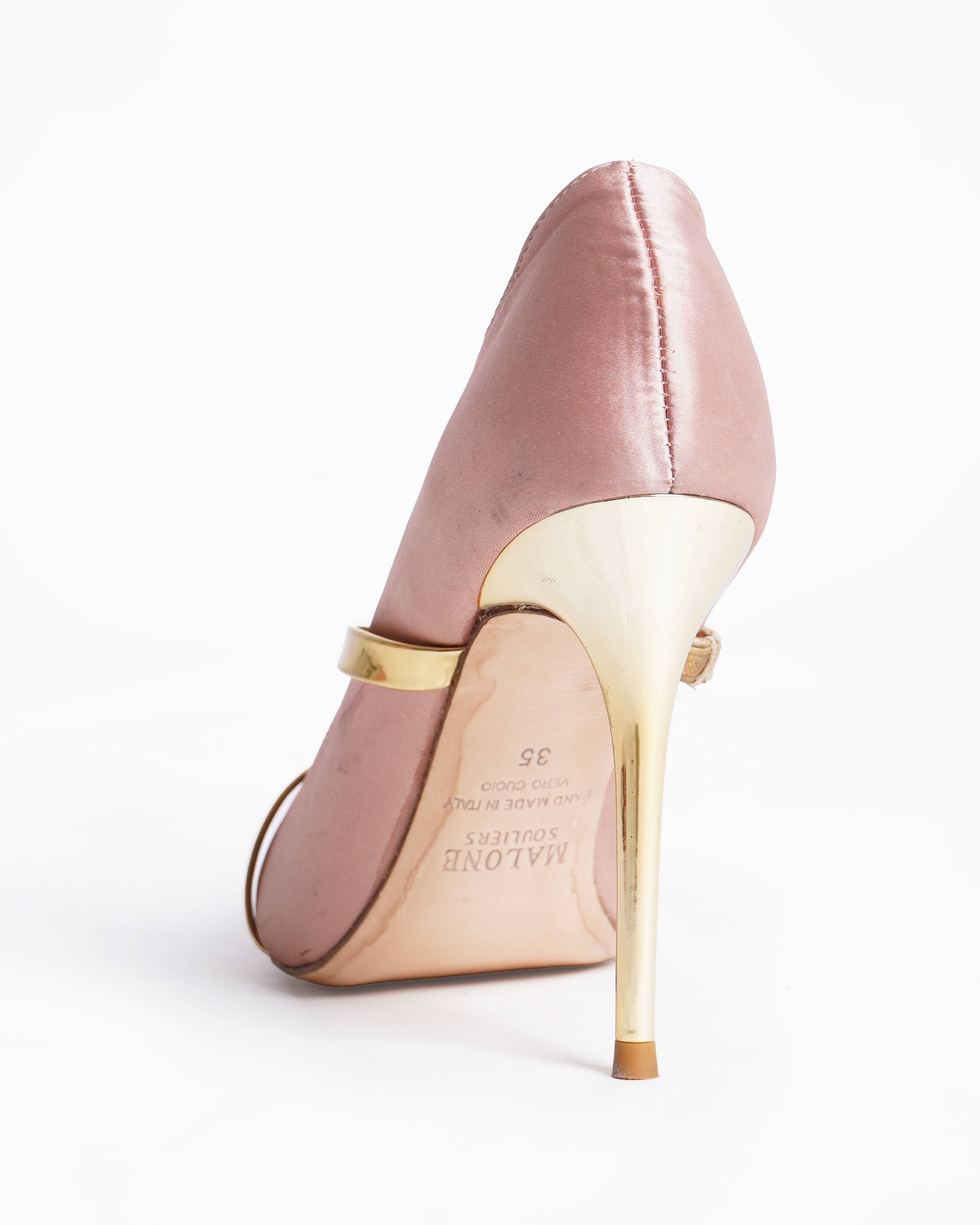 Malone Souliers Maureen 100 Blush & Gold Satin Mules