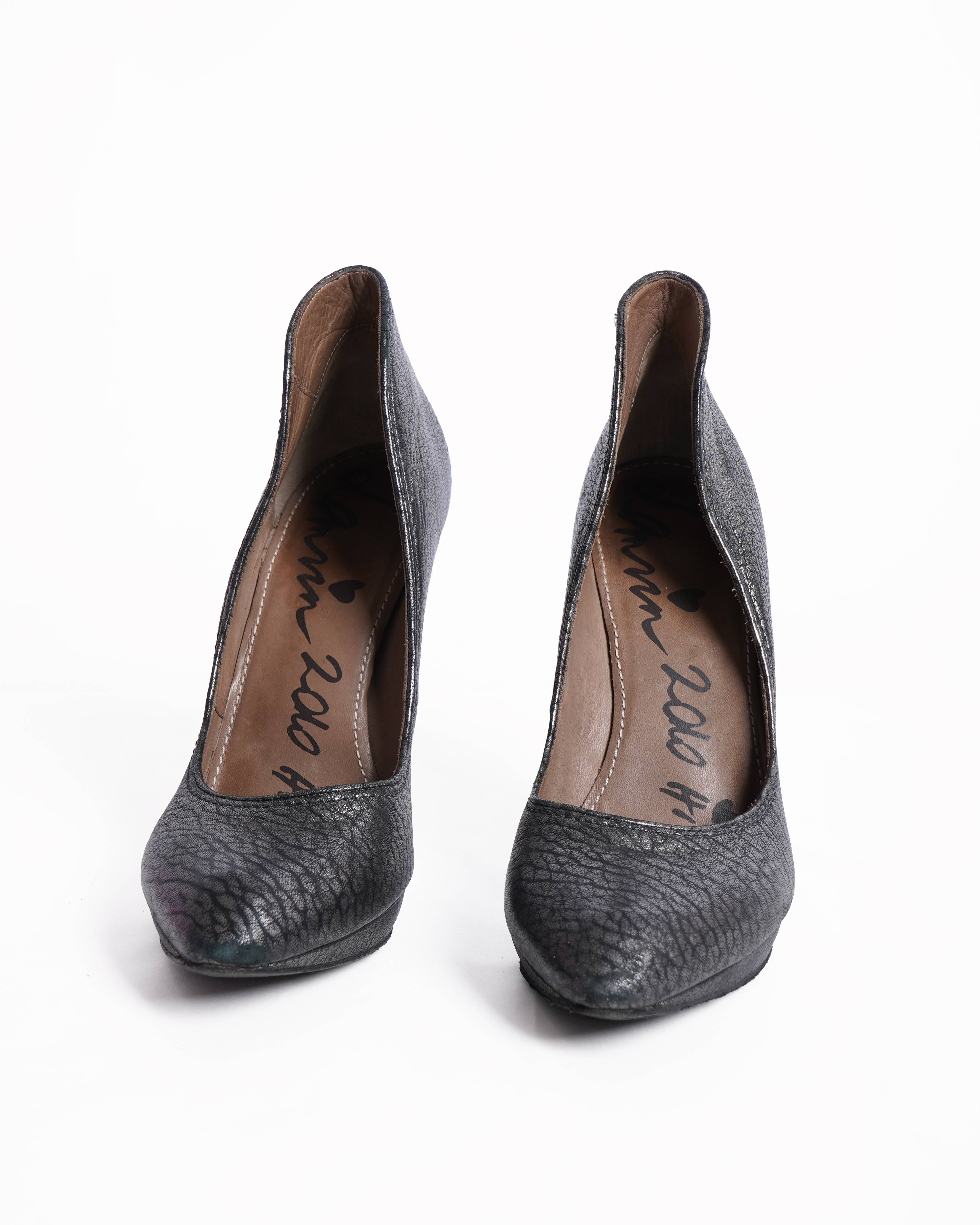 Lanvin Metallic Silver Textured Pumps