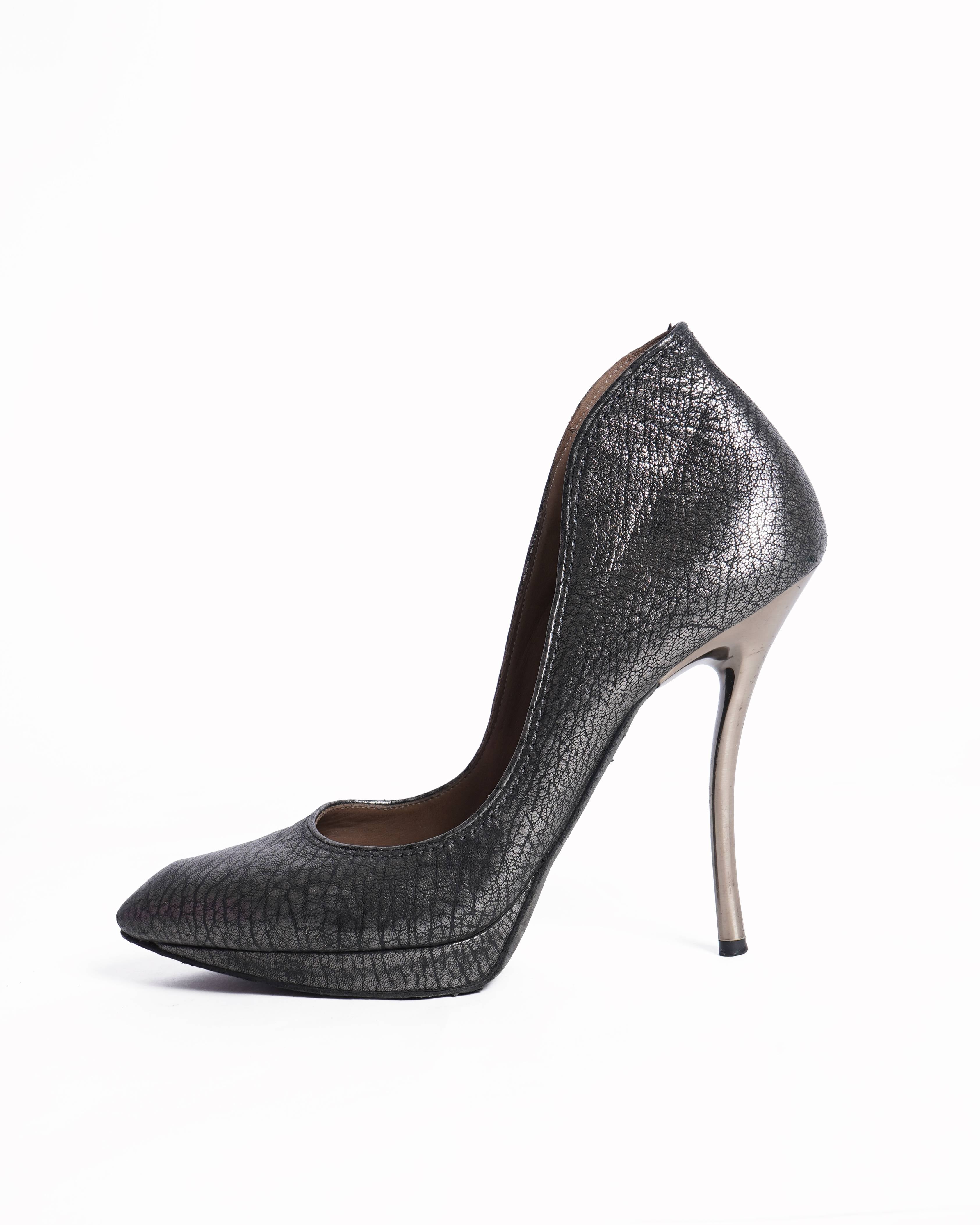 Lanvin Metallic Silver Textured Pumps