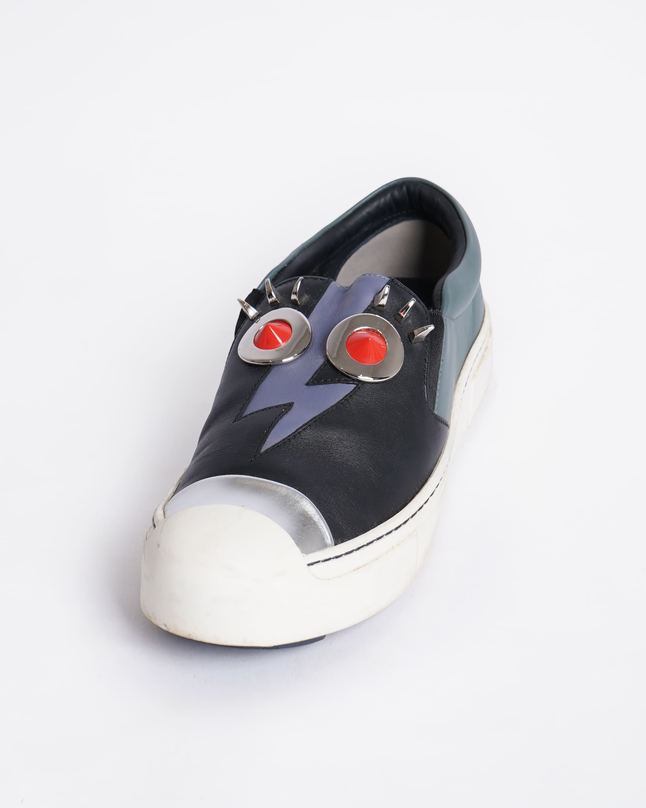 Fendi monster black leather slip on sneakers
