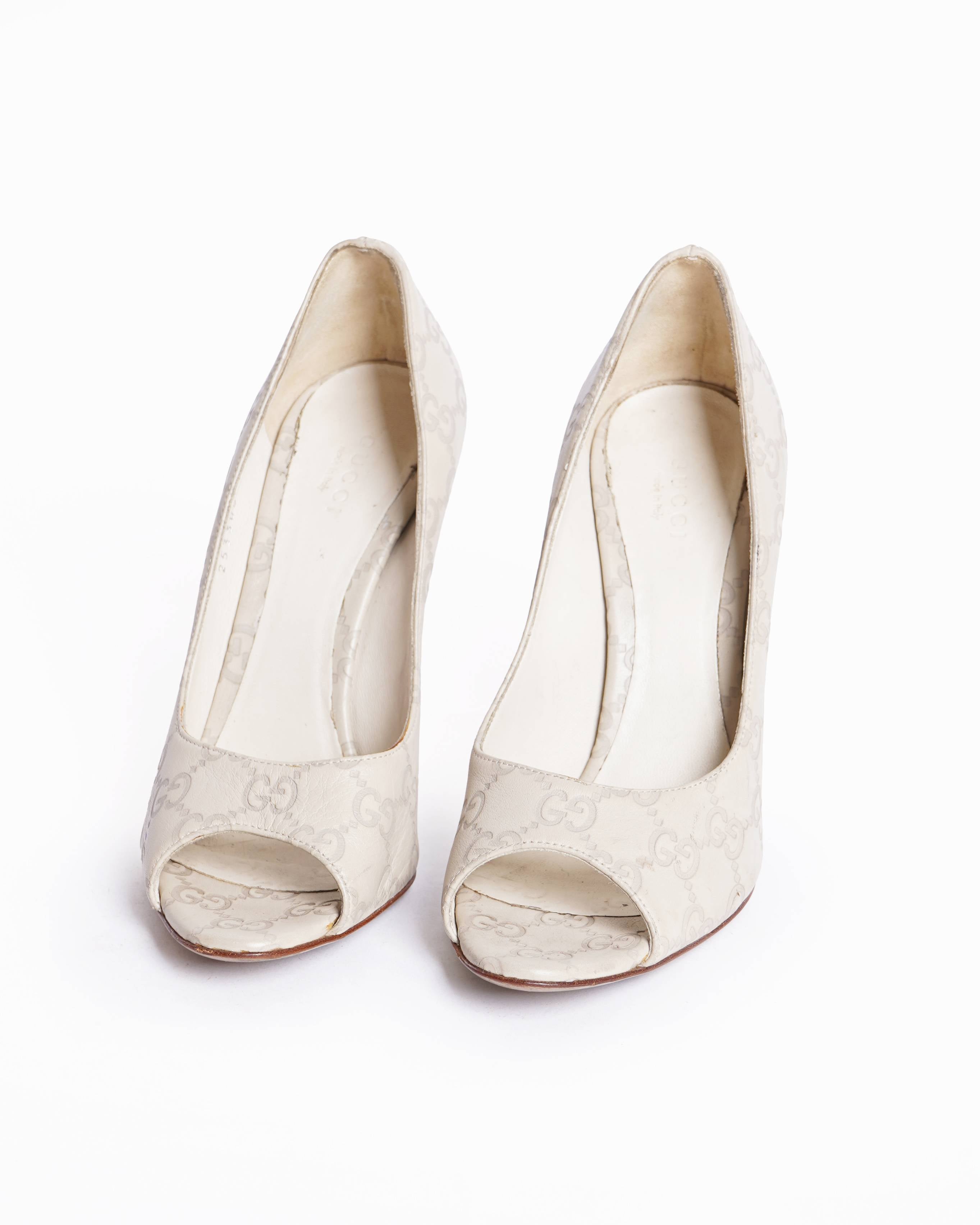 Gucci Monogram Peep Toe Pumps