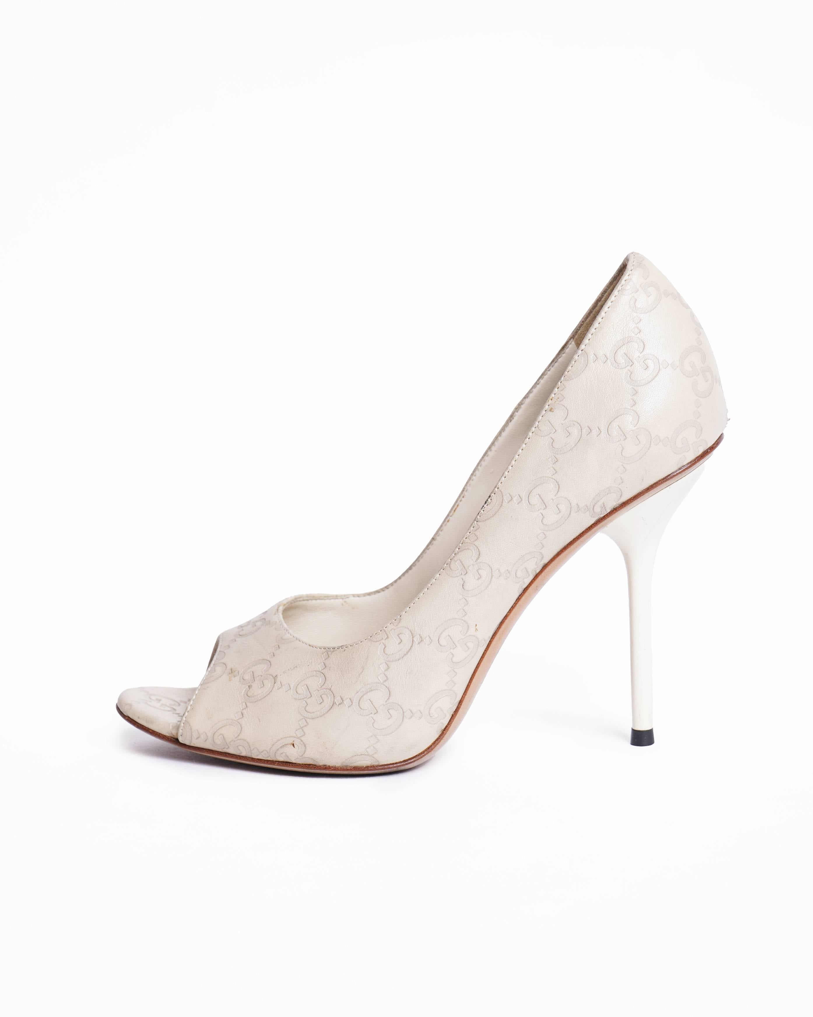Gucci Monogram Peep Toe Pumps