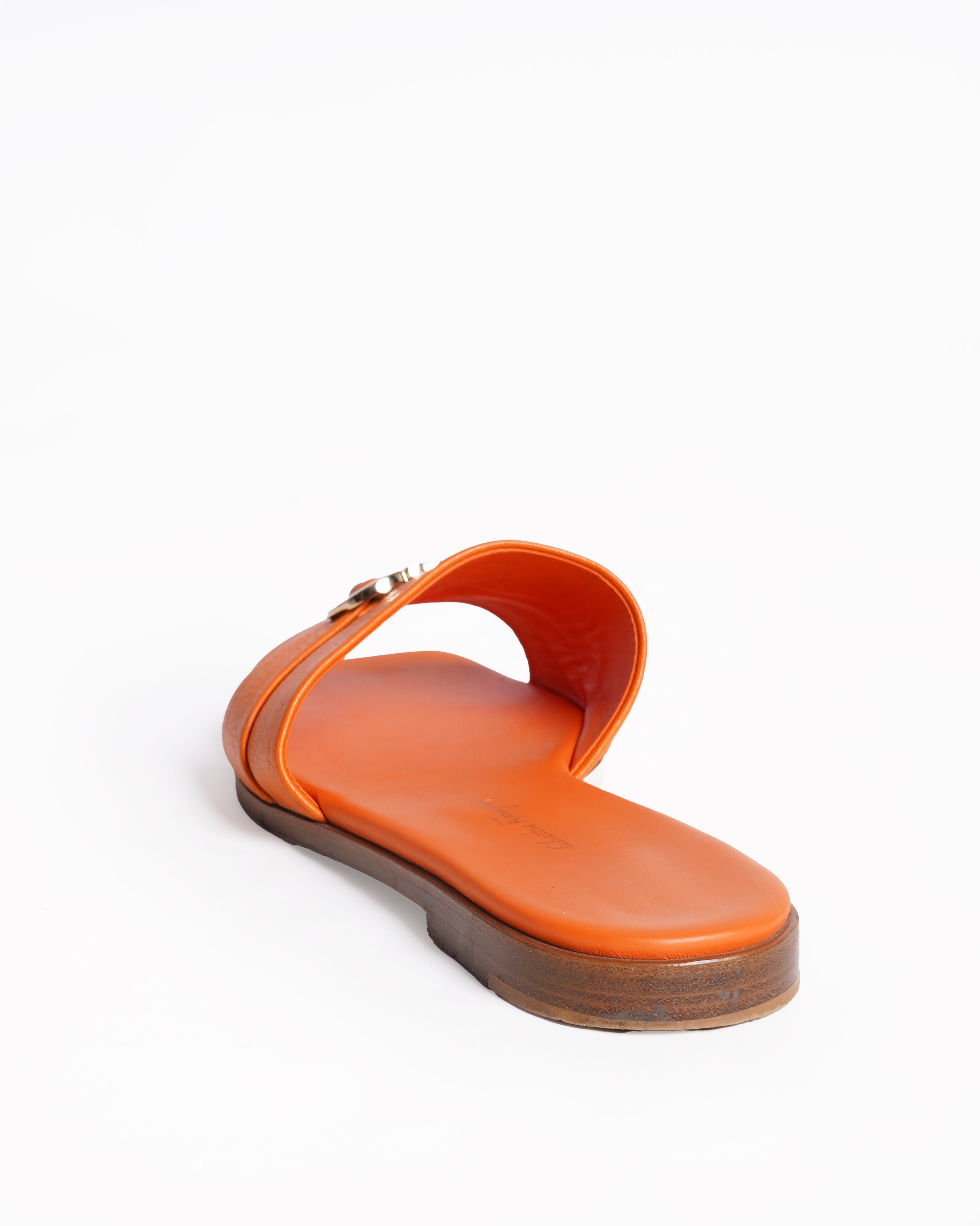 Salvatore Ferragamo Oria 10 Vulcano Orange Leather Slide Sandals