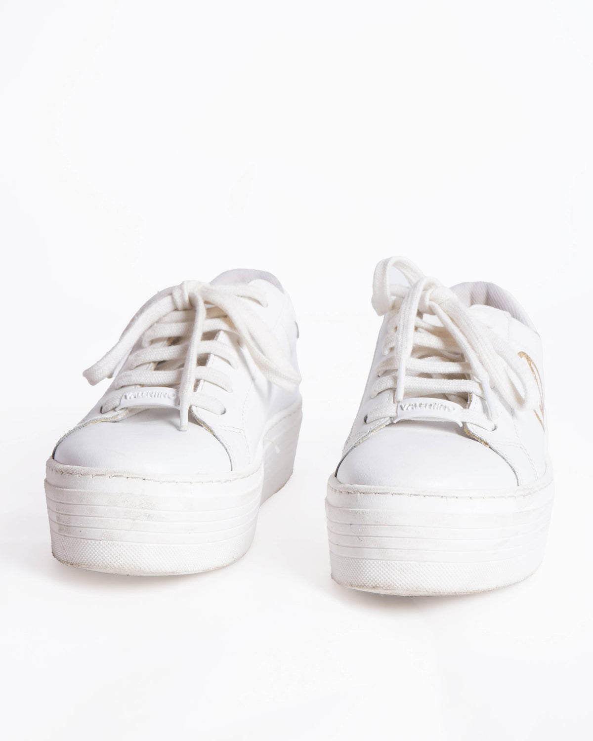 Valentino By Mario Valentino Sela WHite & Gold Glitter Detailing Platform Sneakers