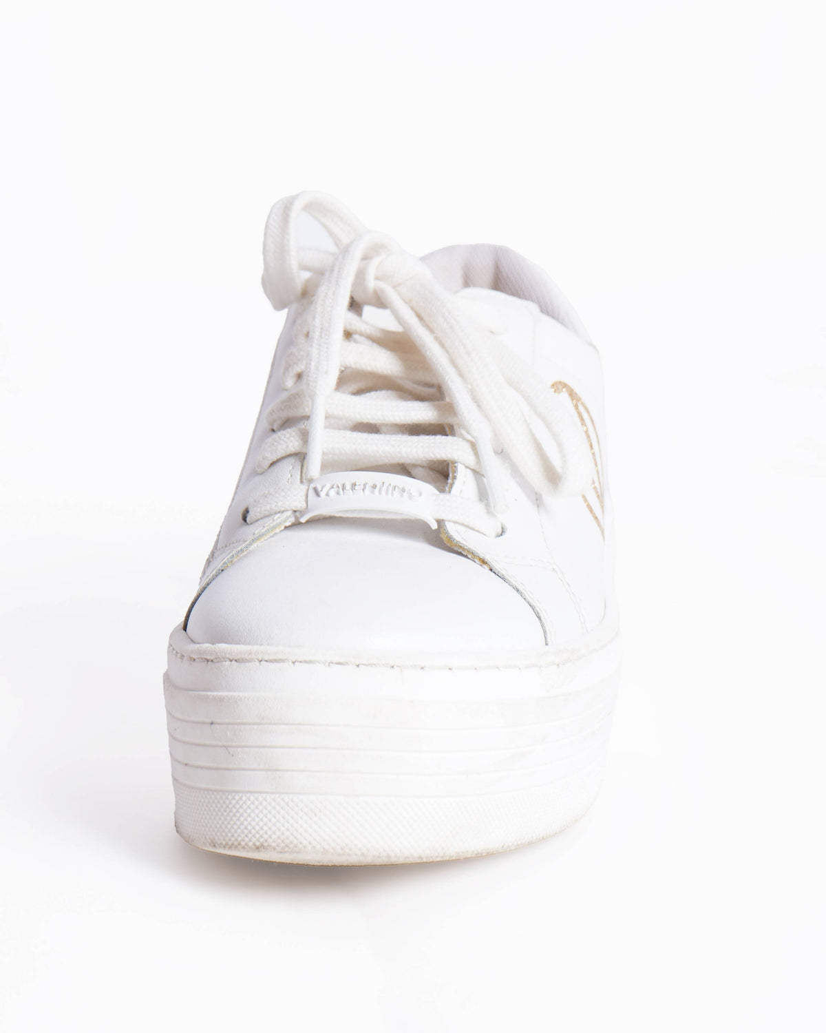 Valentino By Mario Valentino Sela WHite & Gold Glitter Detailing Platform Sneakers