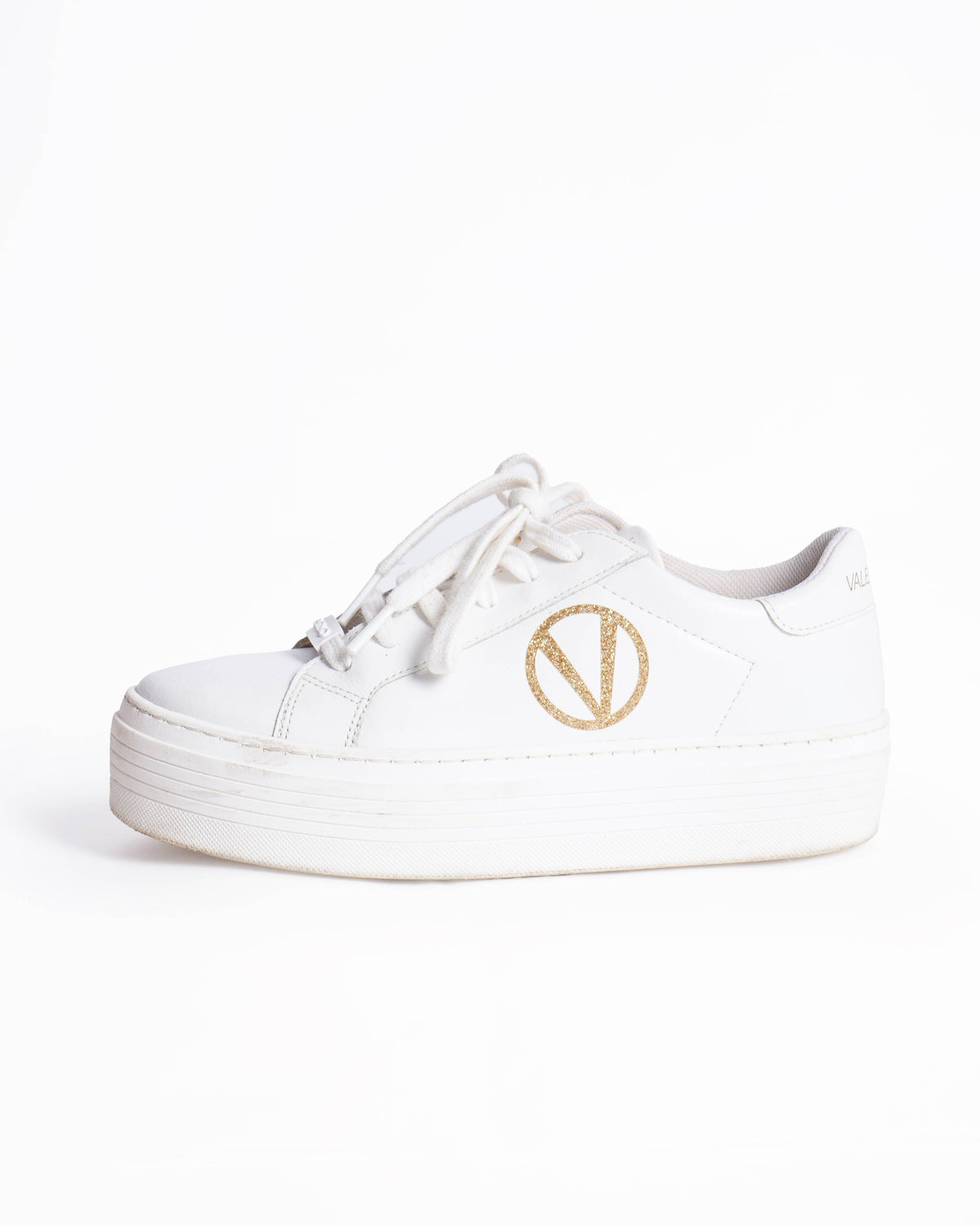 Valentino By Mario Valentino Sela WHite & Gold Glitter Detailing Platform Sneakers