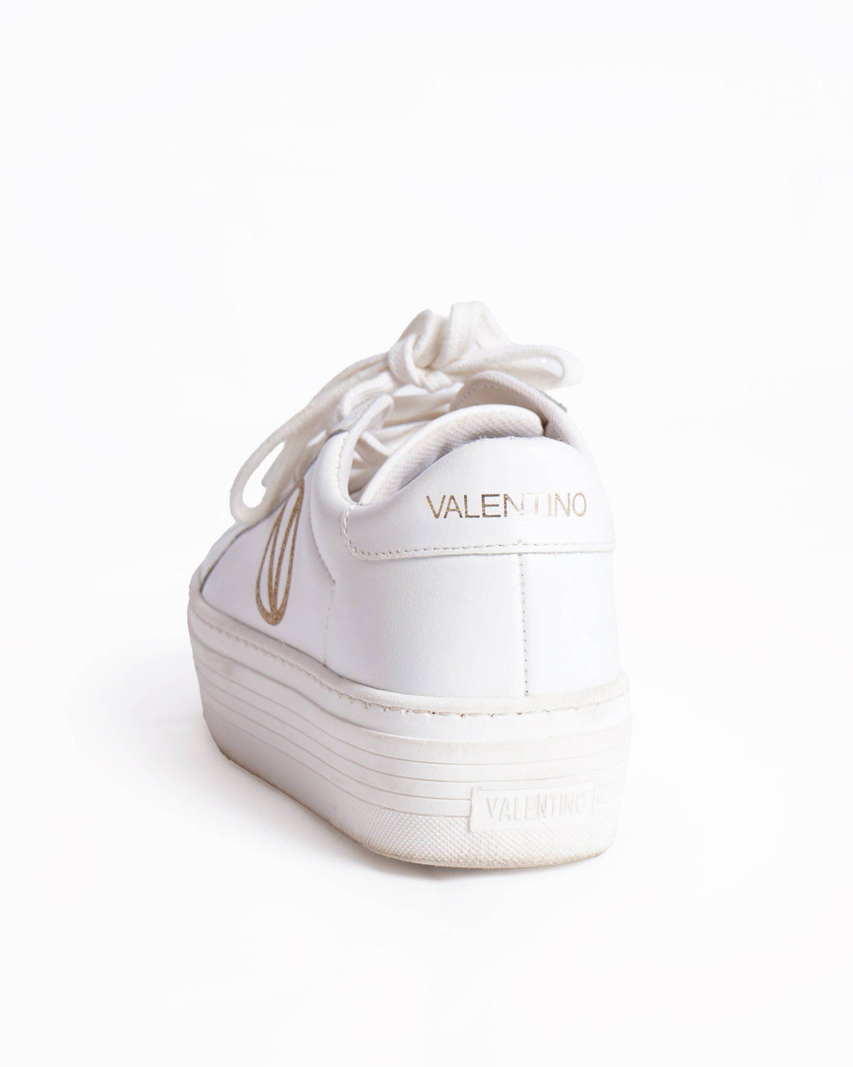 Valentino By Mario Valentino Sela WHite & Gold Glitter Detailing Platform Sneakers