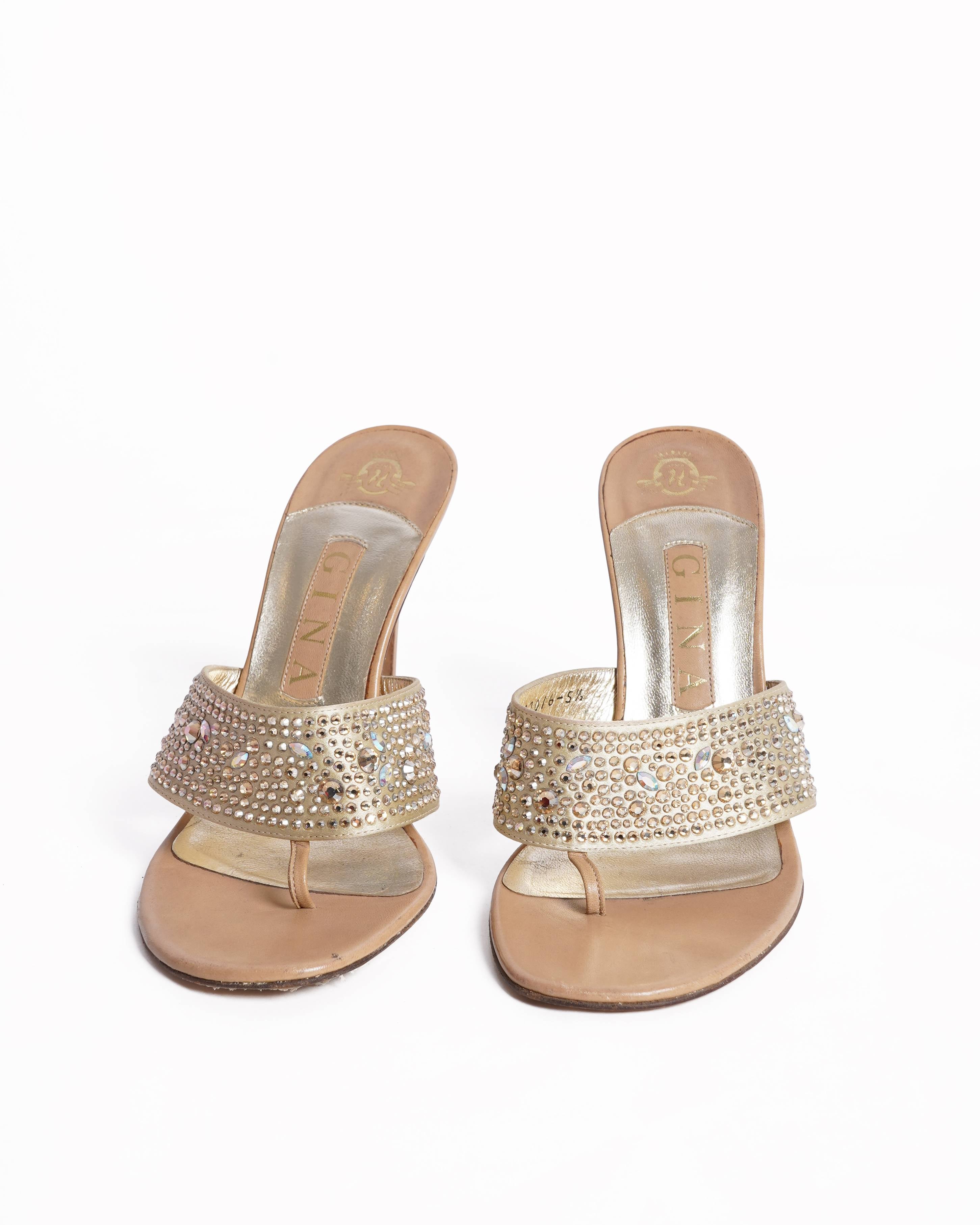 Gina beige crystal thong embellished heels