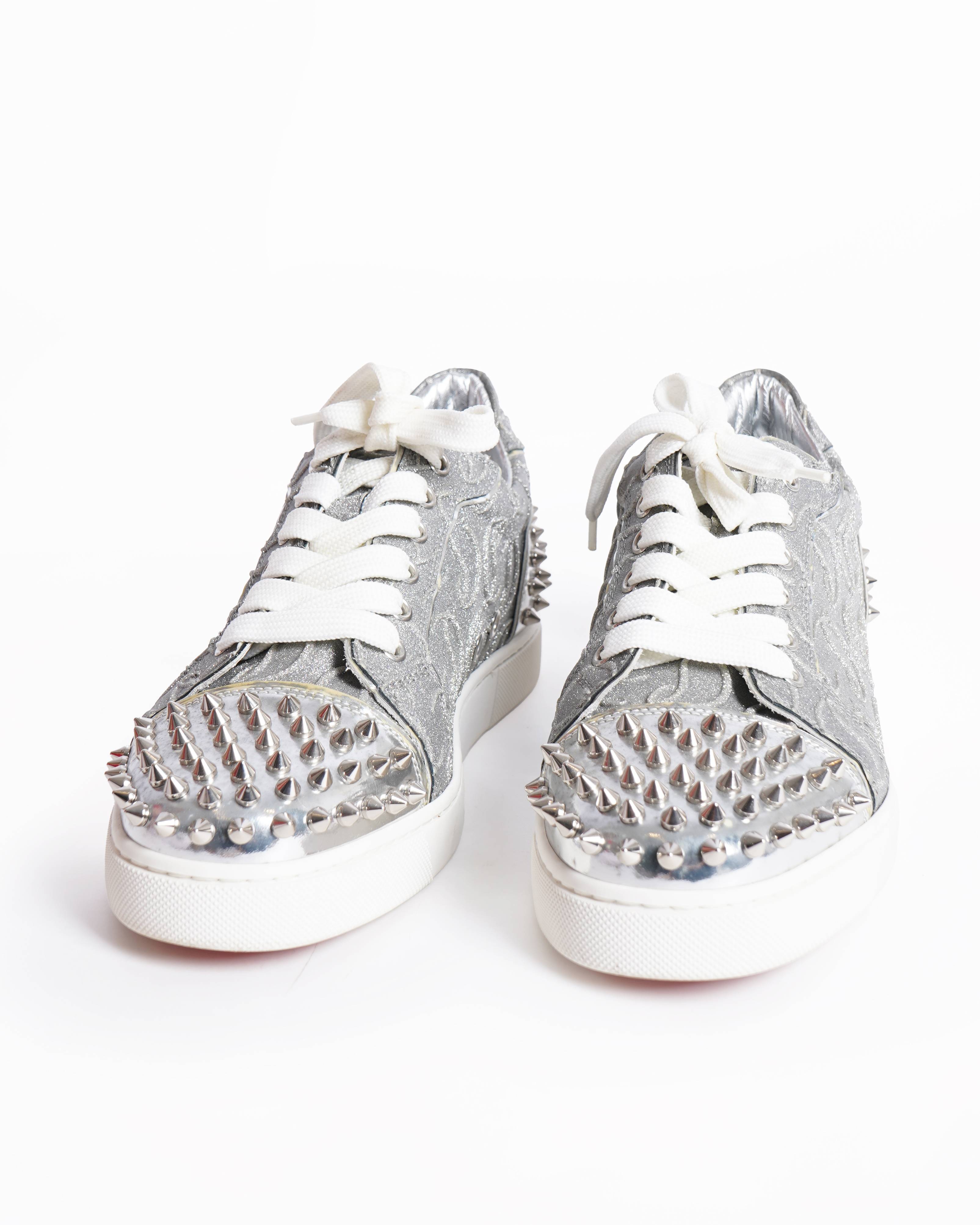 Christian Louboutin Glitter Calf Leather & Spike Women's Sneakers