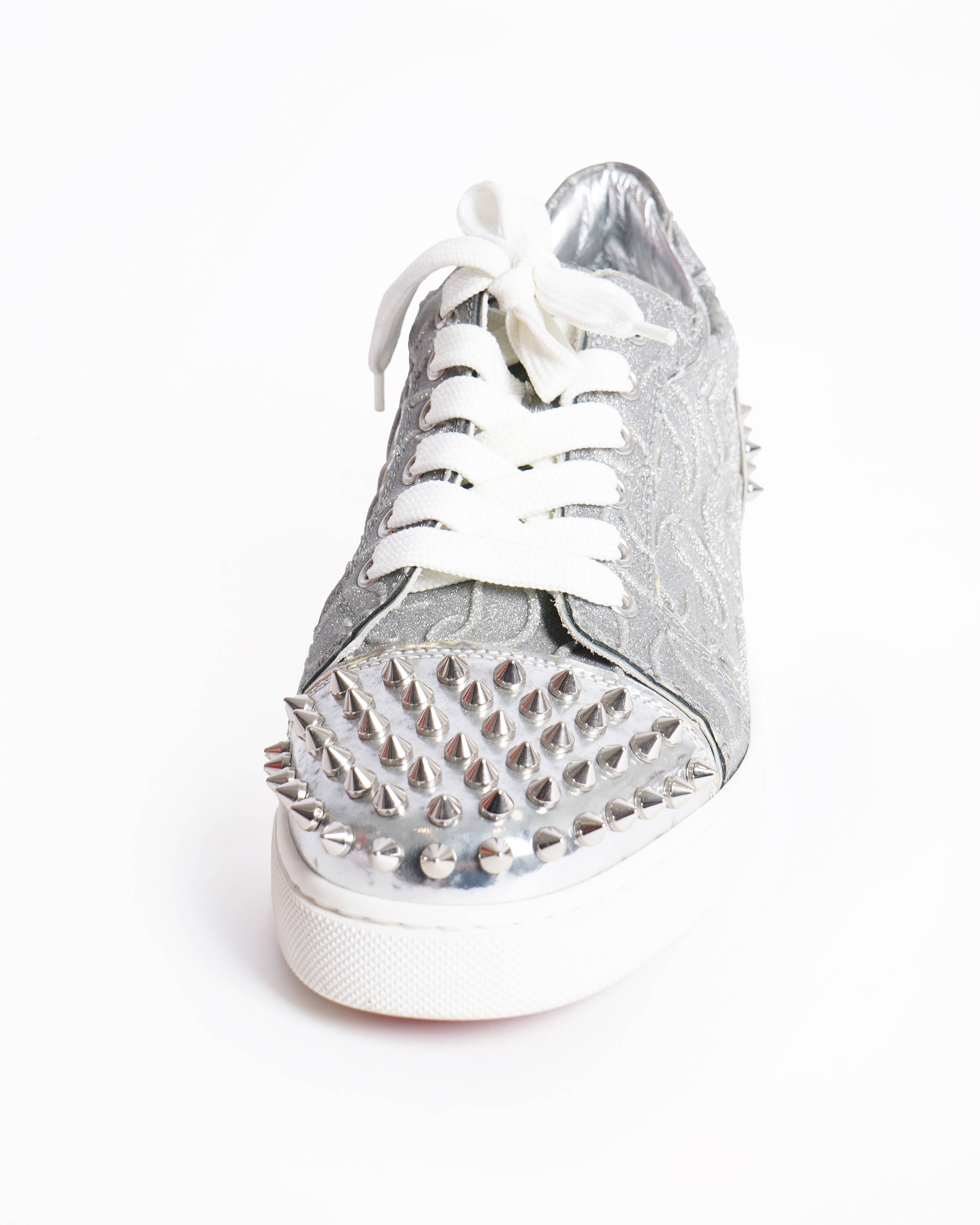 Christian Louboutin Glitter Calf Leather & Spike Women's Sneakers